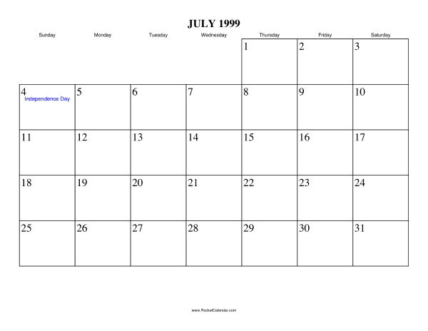 July 1999 Calendar