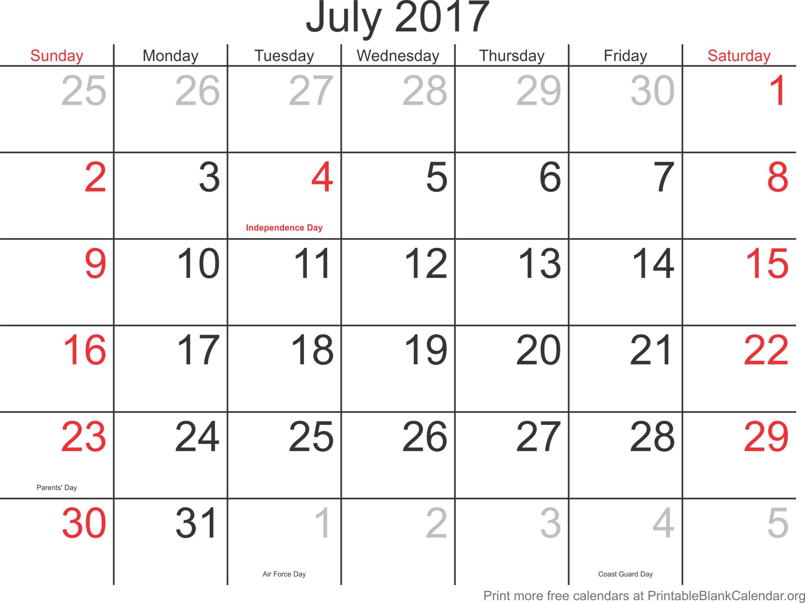 July 2017 Printable Calendar - Printable Blank Calendar