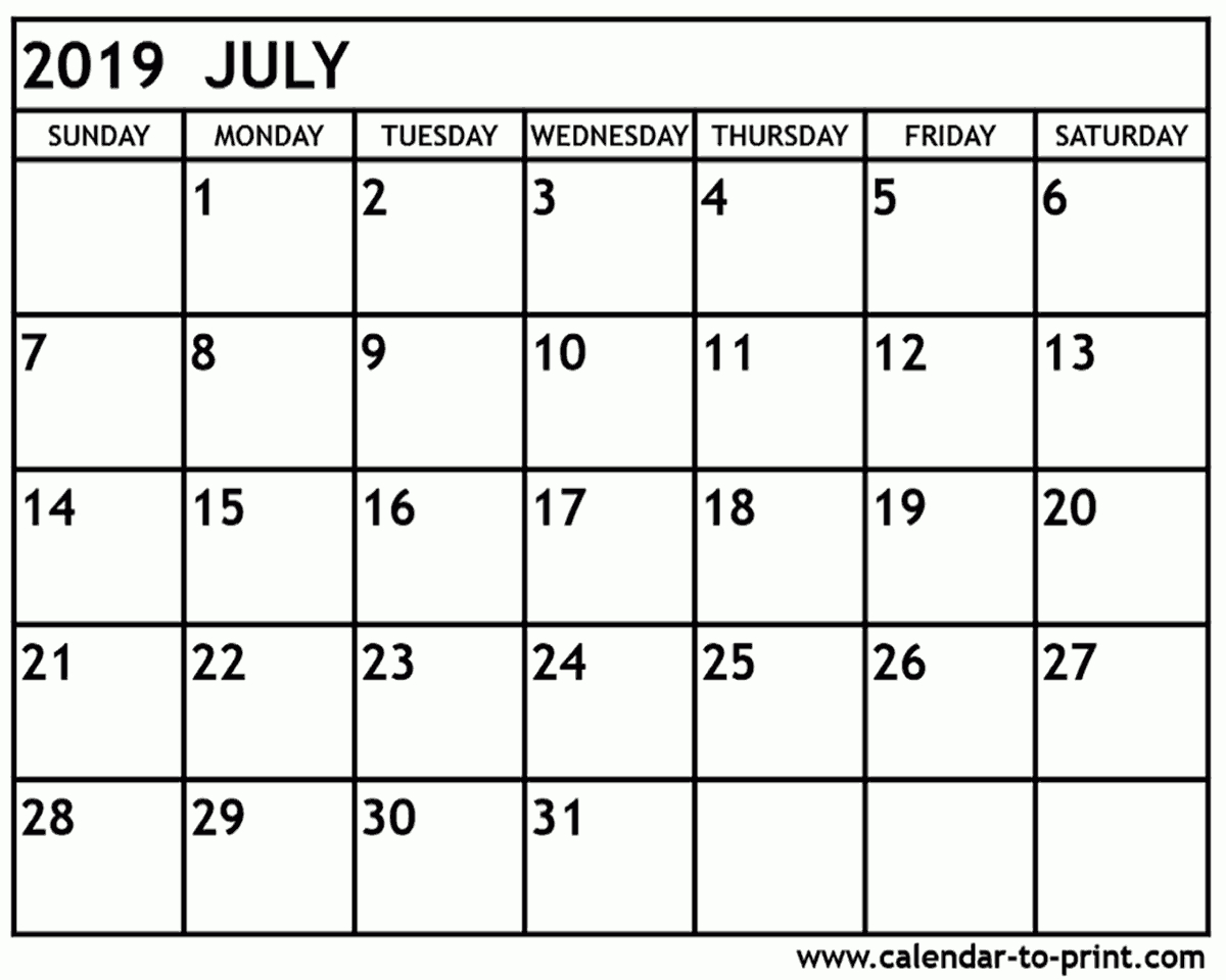 July 2019 Calendar Printable