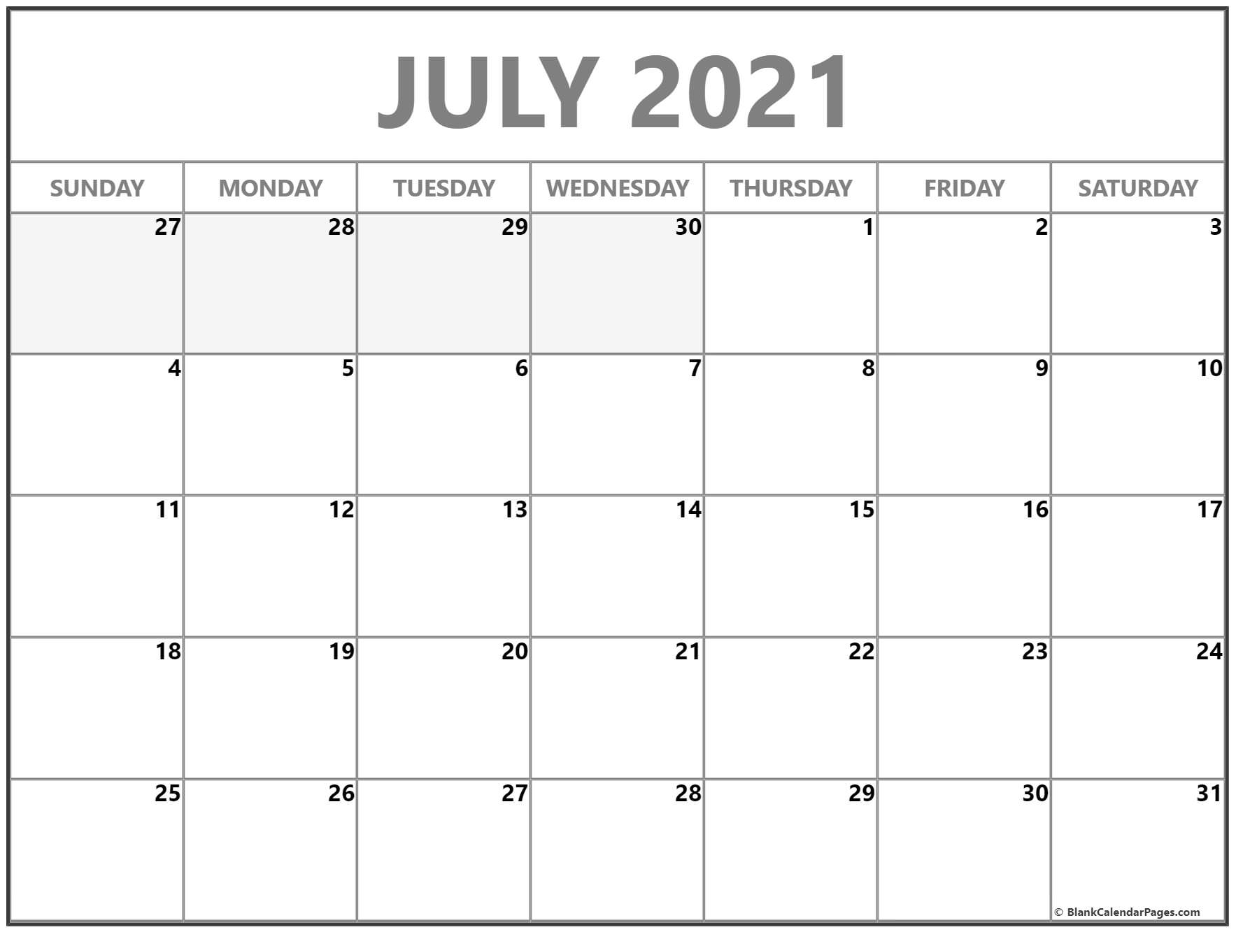 July 2021 Calendar | Free Printable Calendar Templates