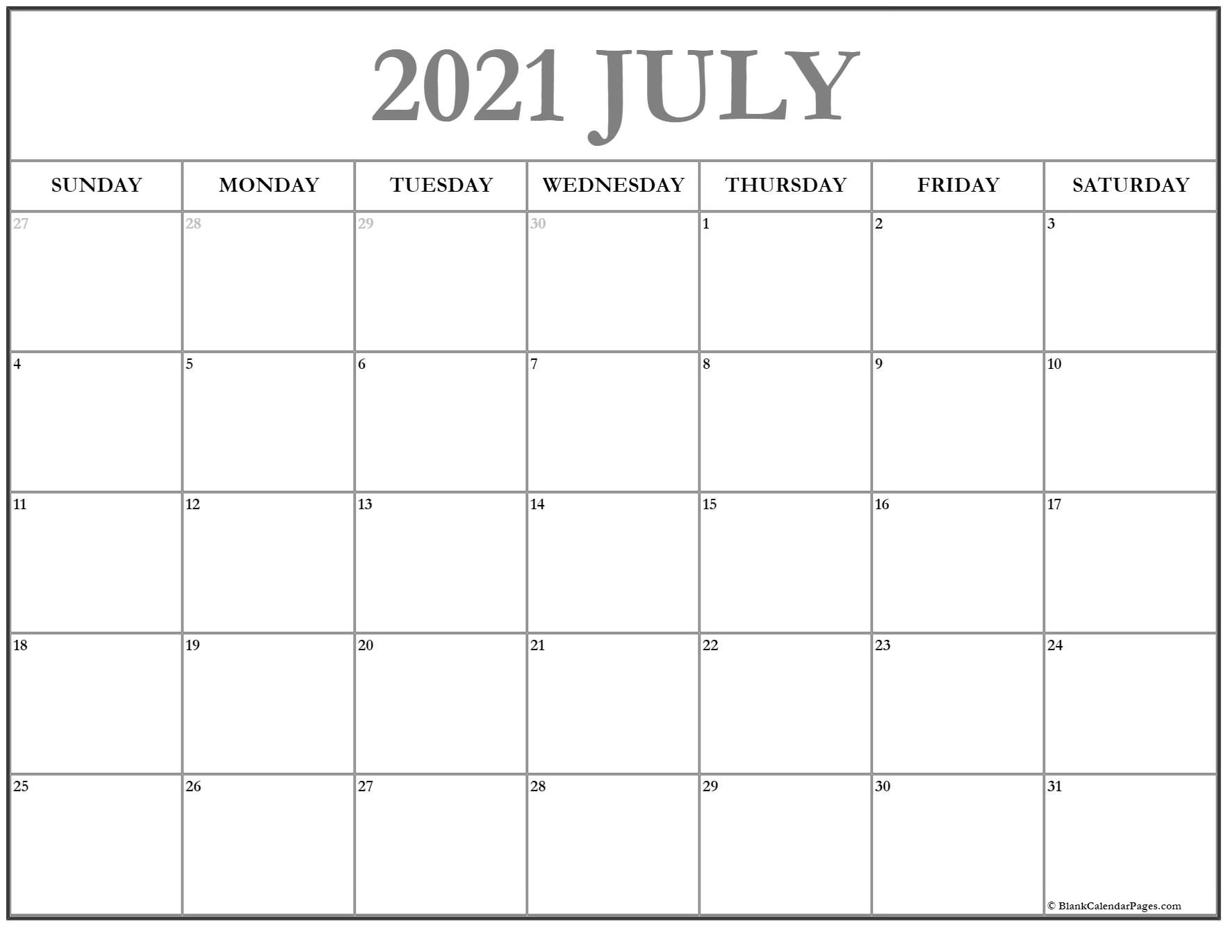 July 2021 Calendar | Free Printable Calendar Templates