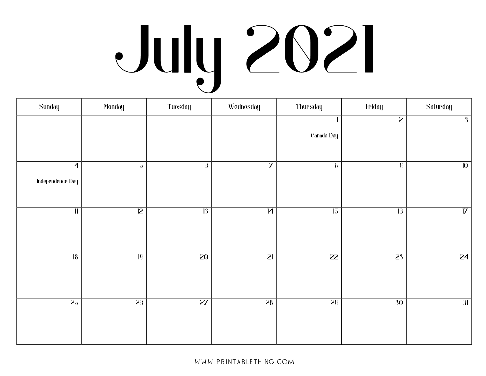 July 2021 Calendar Pdf, July 2021 Calendar Image, Print