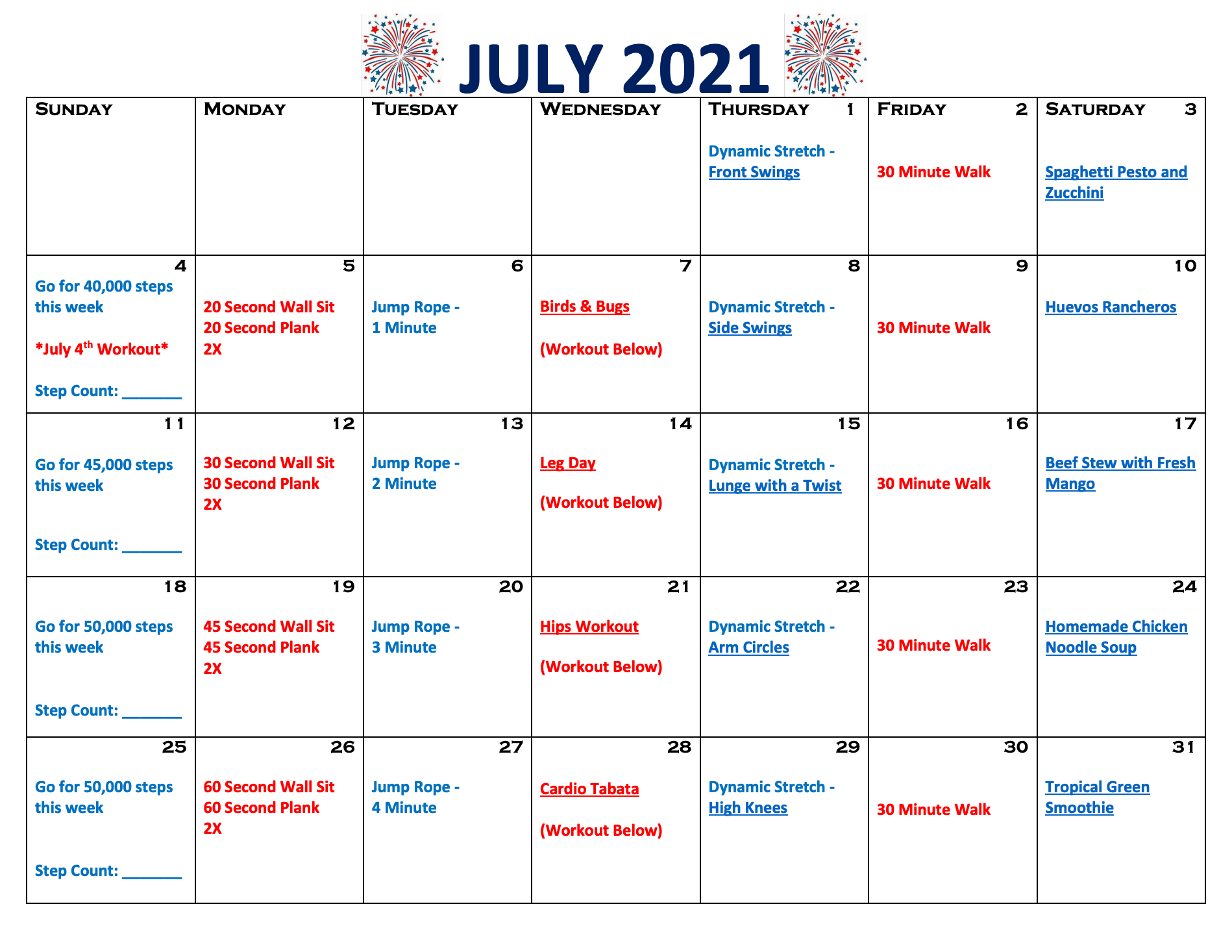 July 2021: Fitness Center Calendar - This Week @ Sf