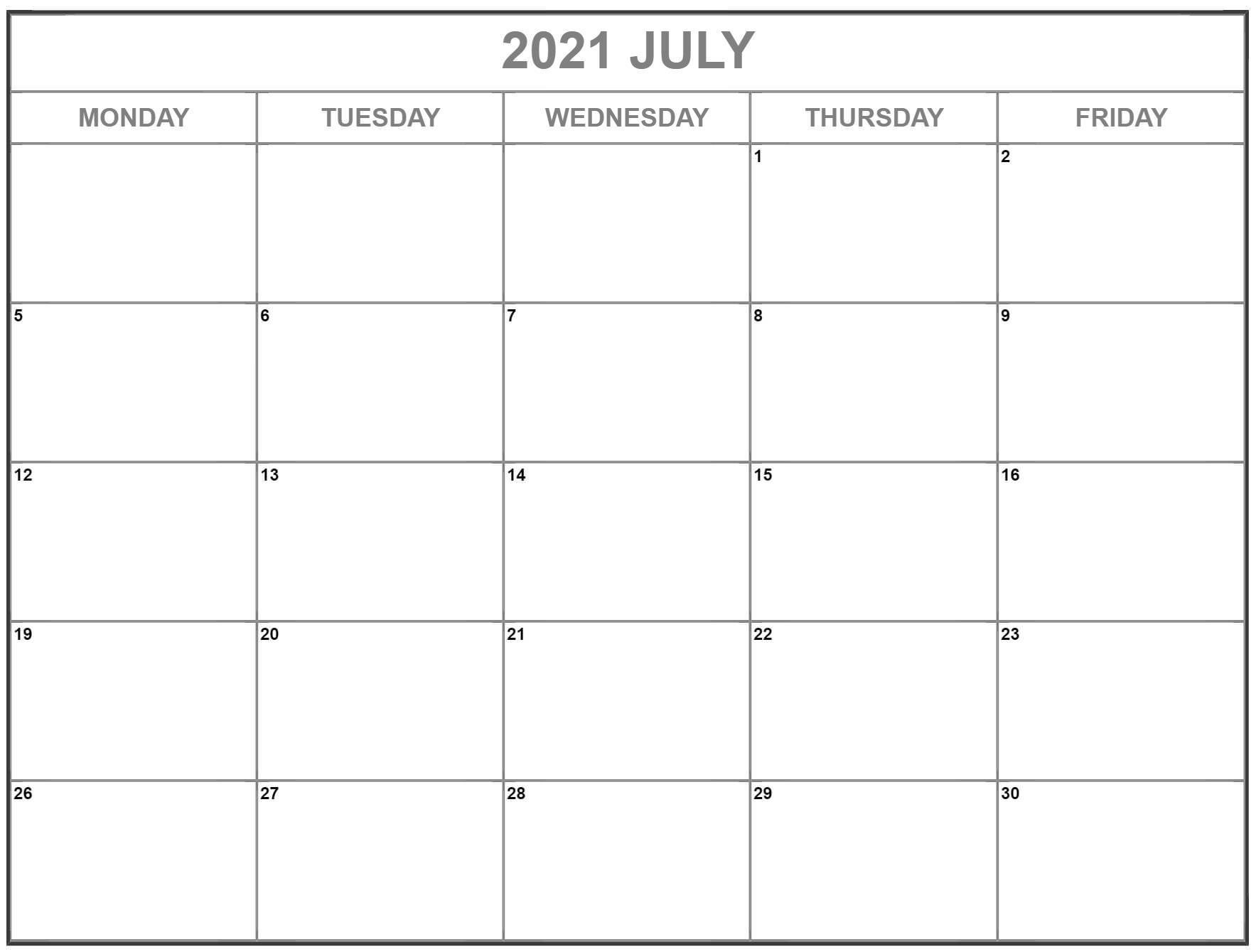 July 2021 Monday Calendar | Monday To Sunday