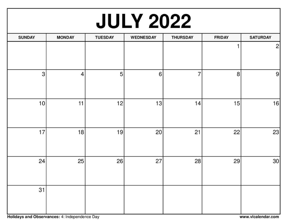 July 2022 Calendar | Calendar, Calendar Template, July