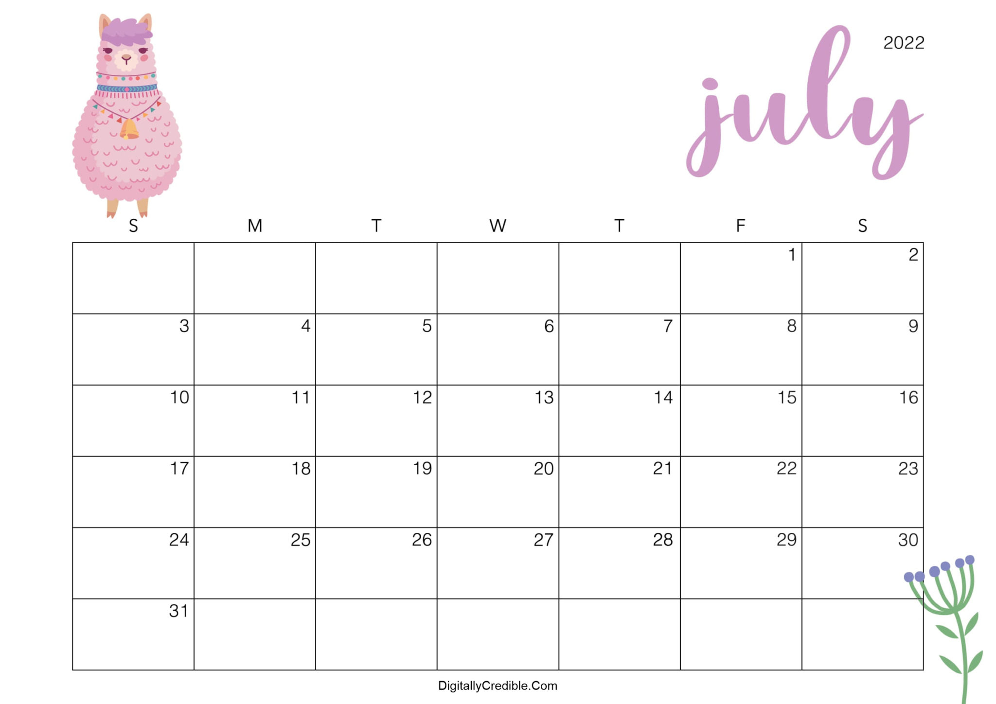 July 2022 Calendar Cute &amp; Floral Templates