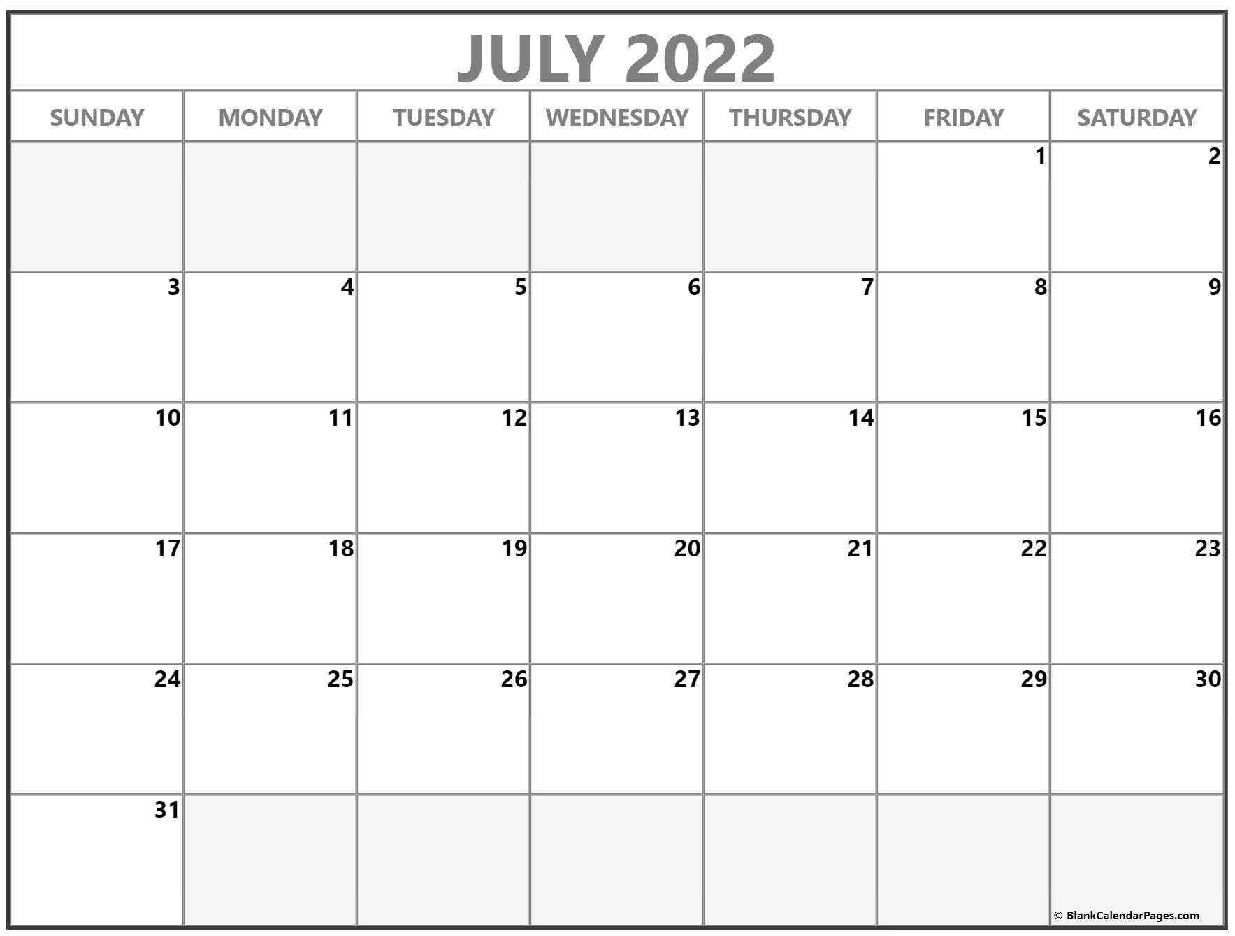 July 2022 Calendar | Free Printable Calendar Templates