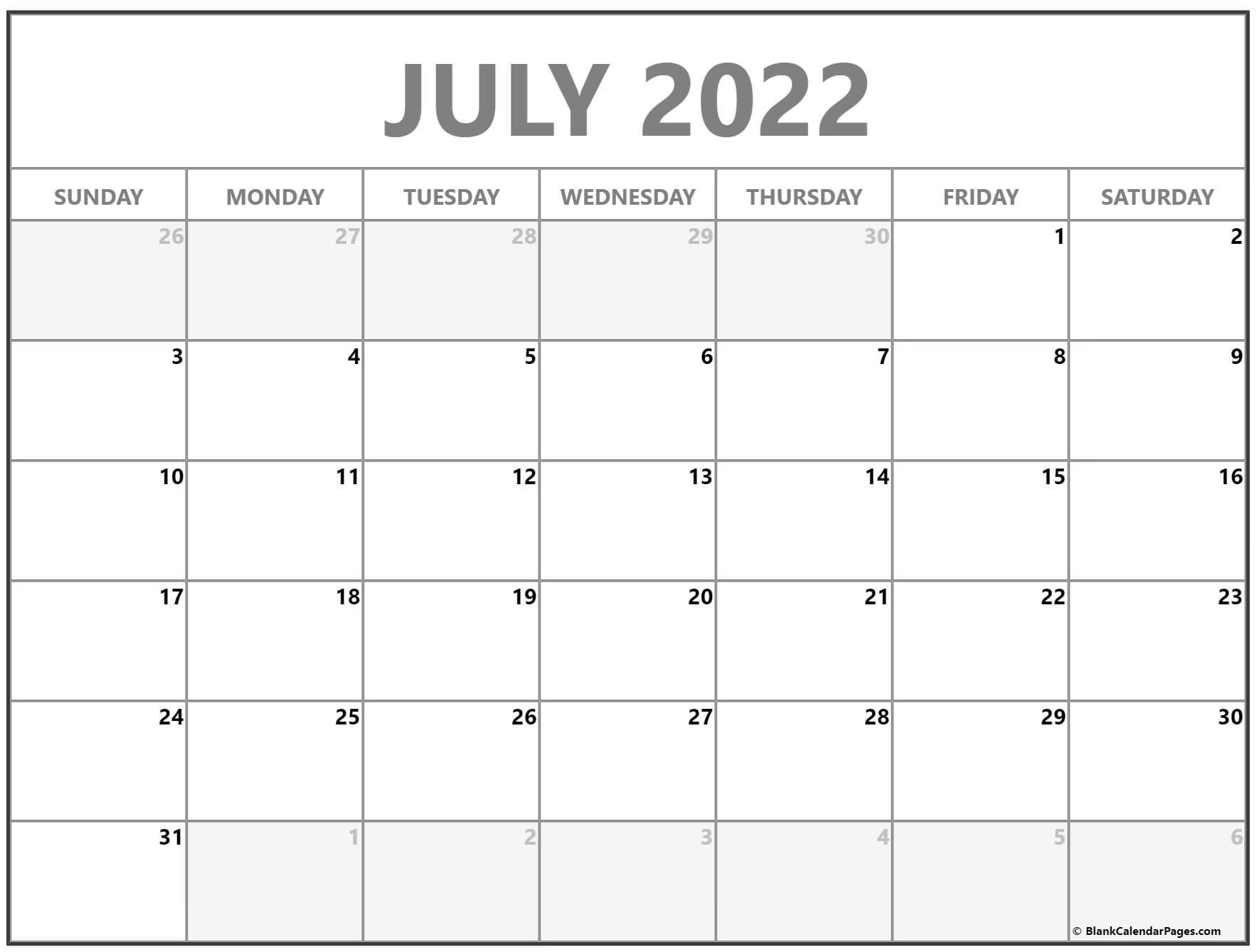 July 2022 Calendar | Free Printable Calendar Templates