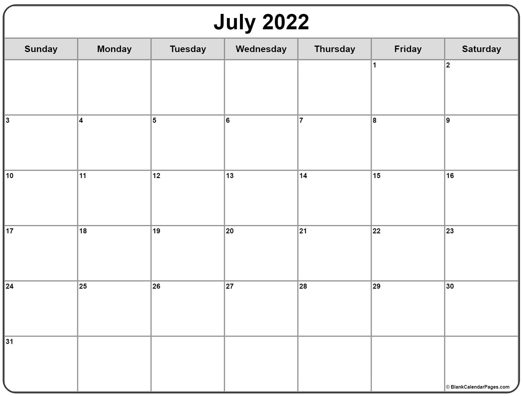 July 2022 Calendar | Free Printable Calendar Templates