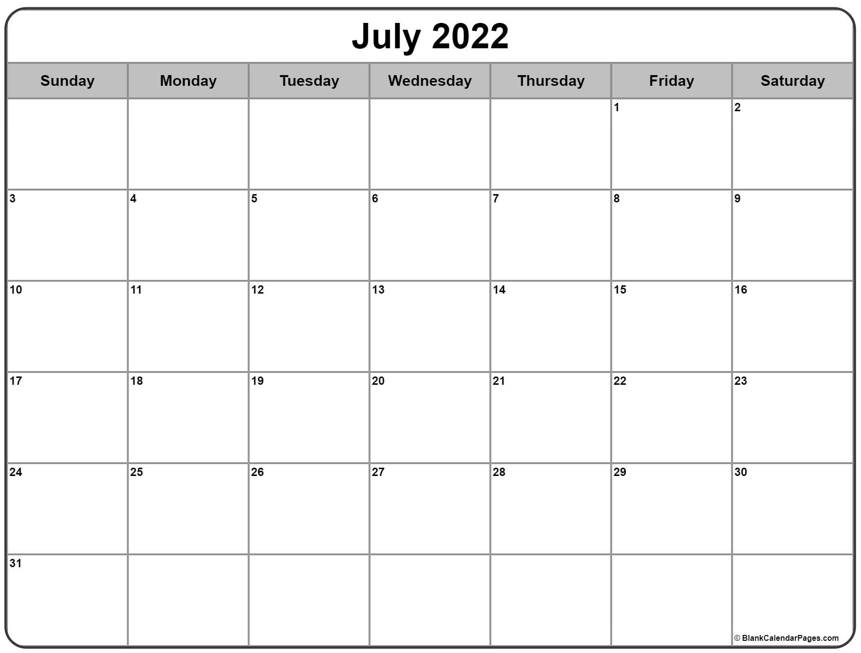 July 2022 Calendar | Free Printable Calendar Templates