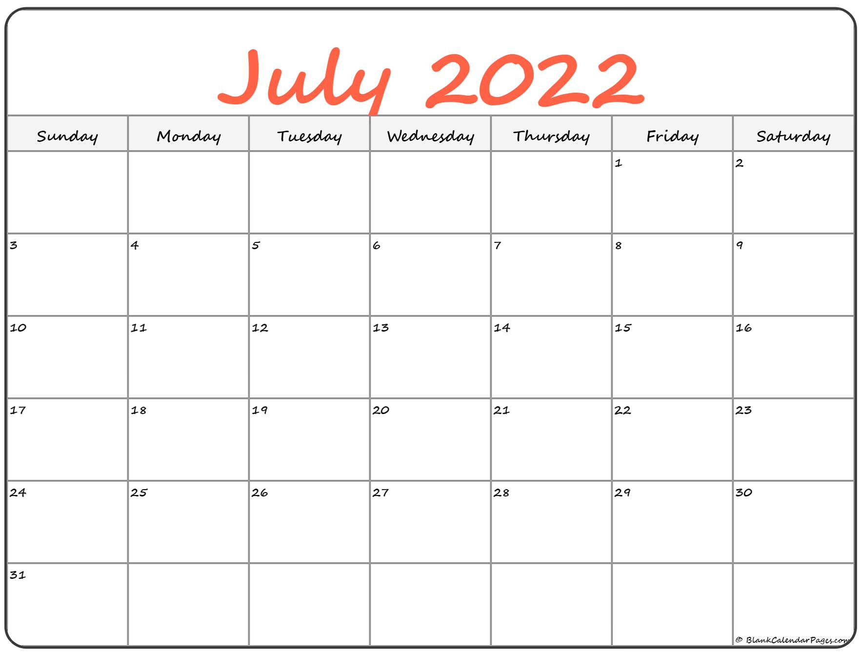 July 2022 Calendar | Free Printable Calendar Templates