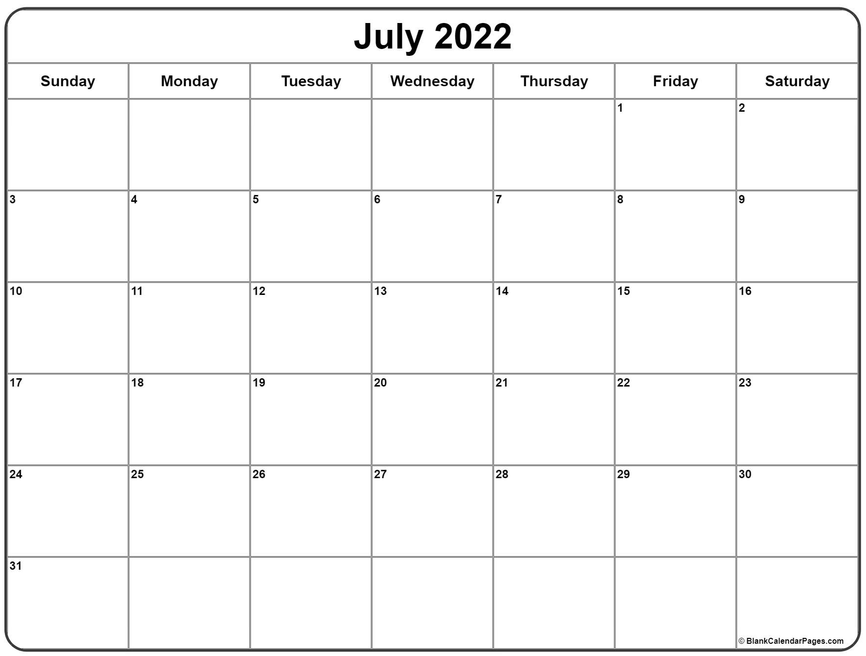 July 2022 Calendar | Free Printable Calendar Templates