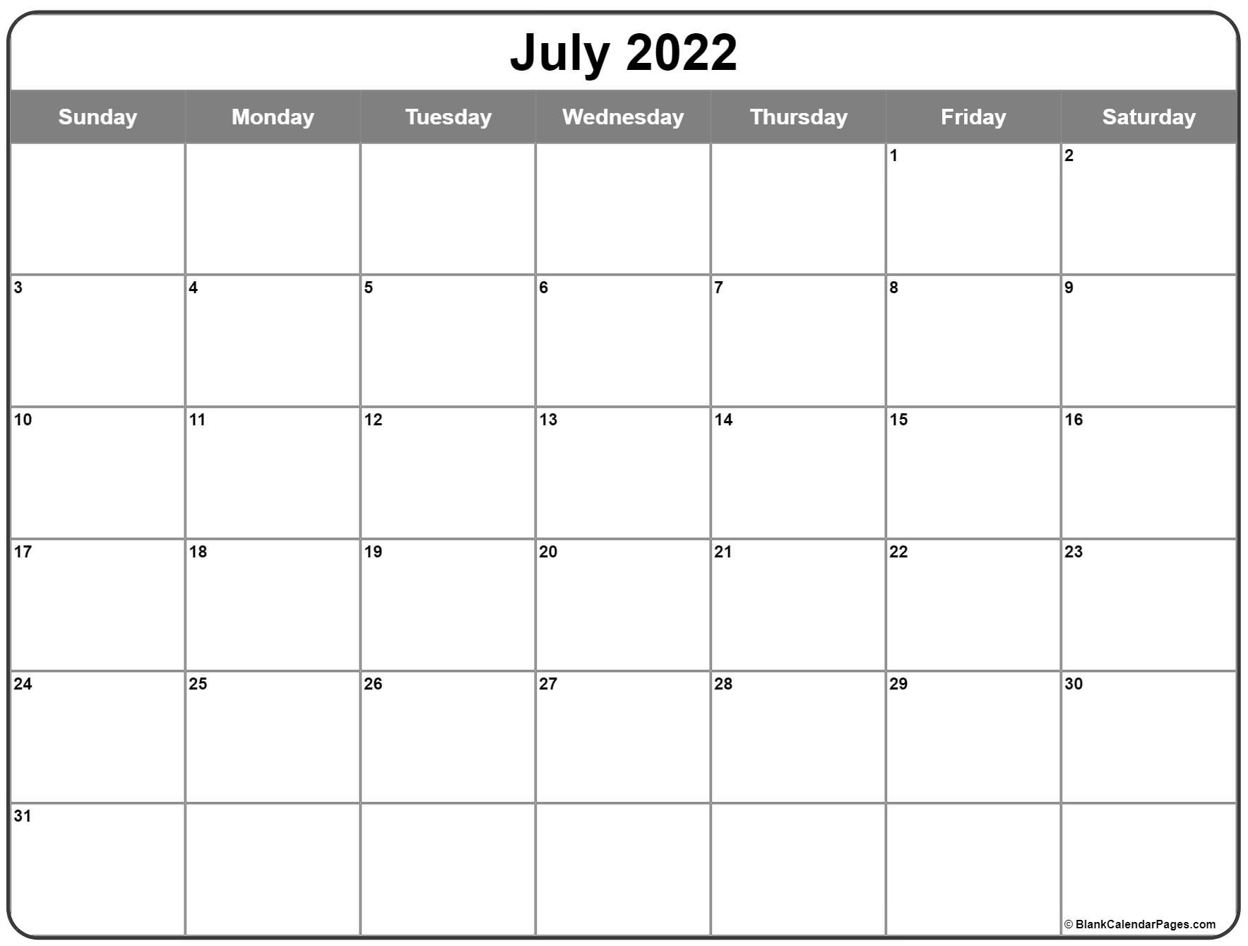 July 2022 Calendar | Free Printable Calendar Templates