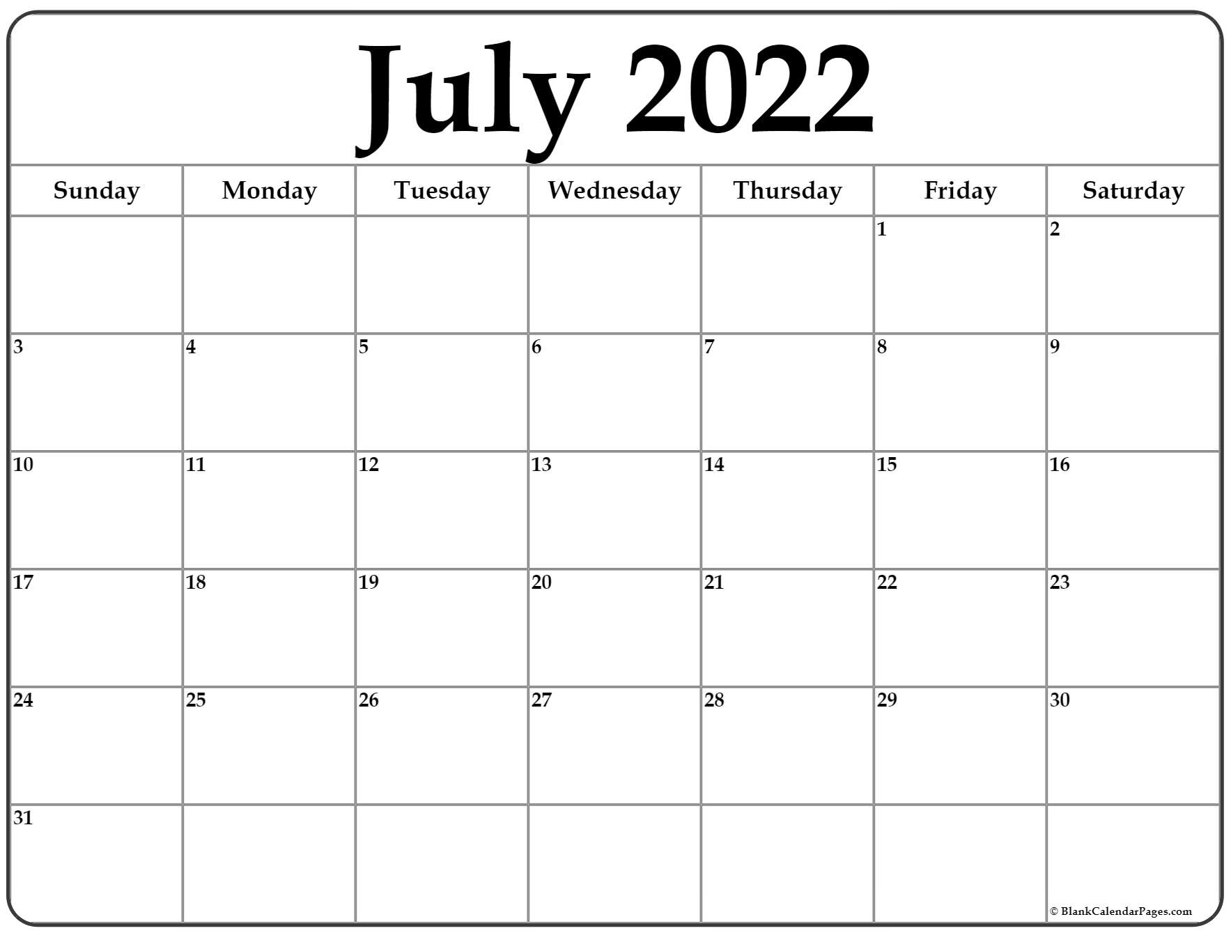 July 2022 Calendar | Free Printable Calendar Templates