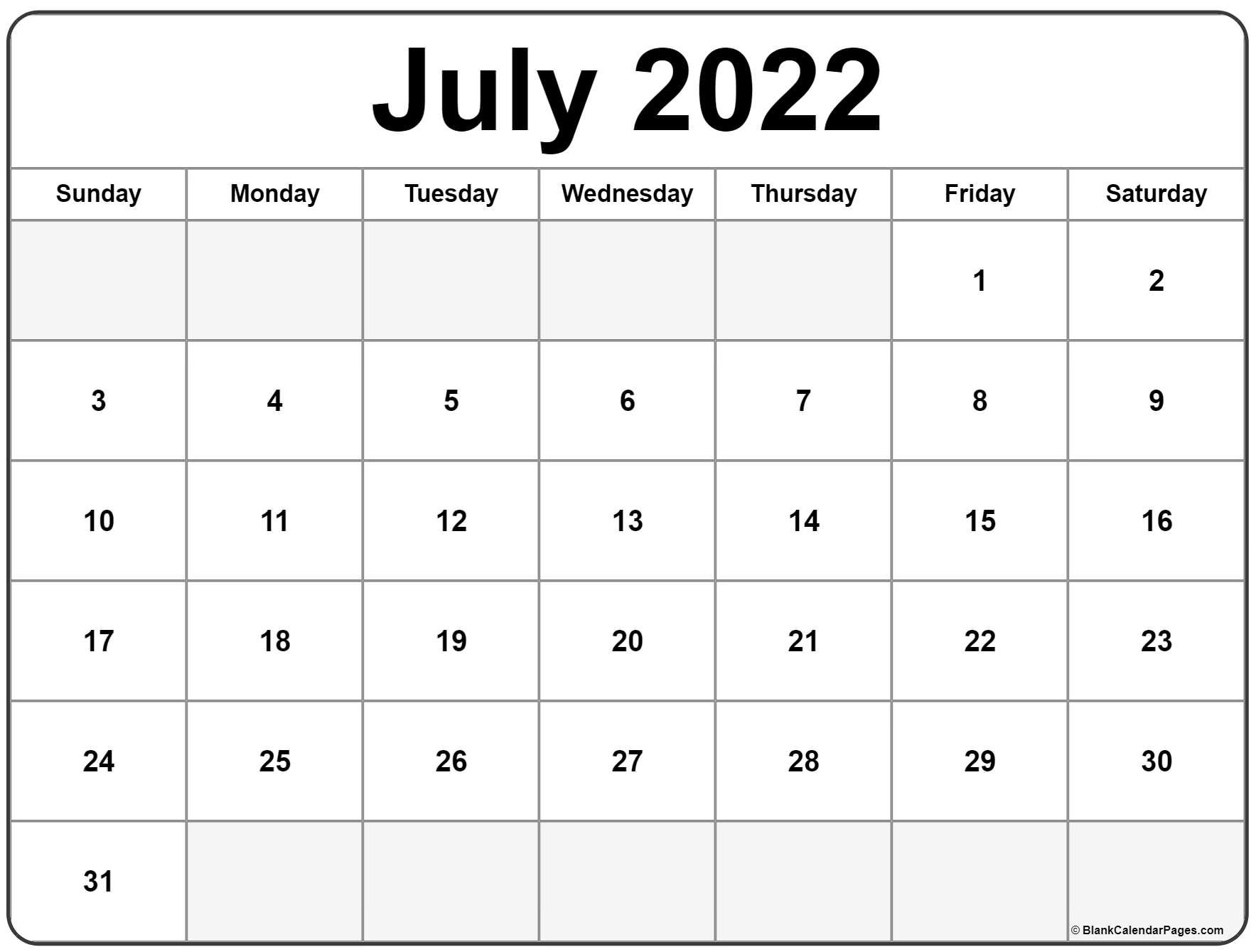 July 2022 Calendar | Free Printable Calendar Templates