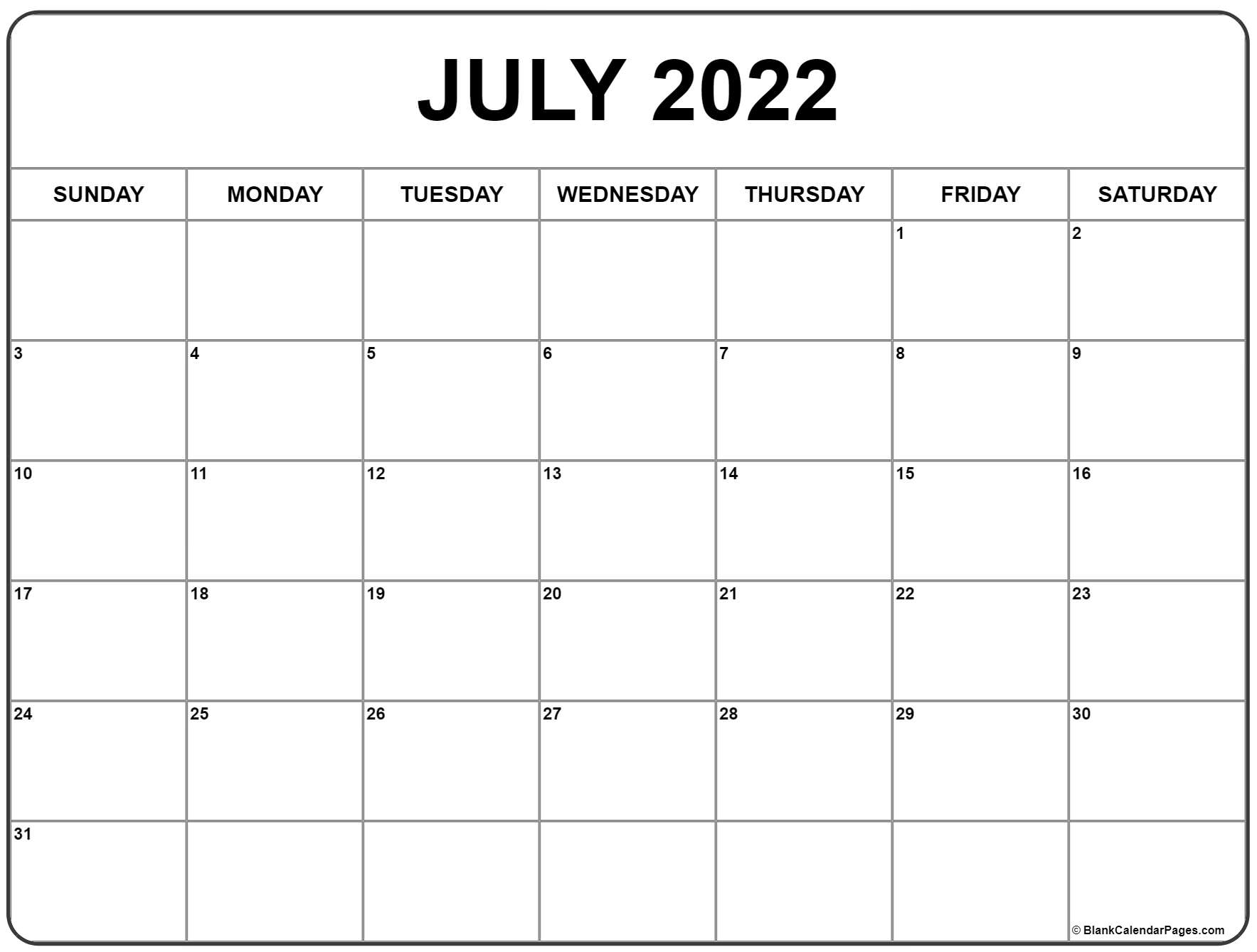 July 2022 Calendar | Free Printable Calendar Templates