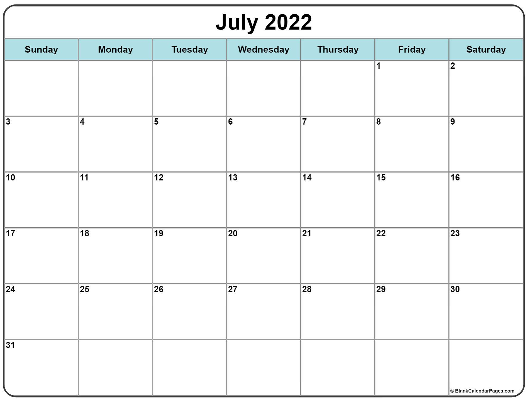 July 2022 Calendar | Free Printable Monthly Calendars