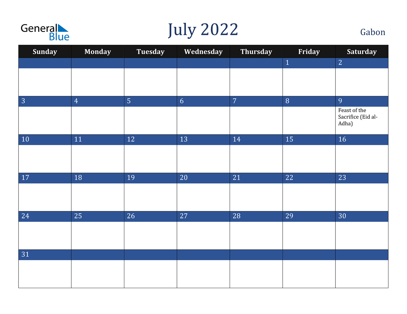 July 2022 Calendar - Gabon