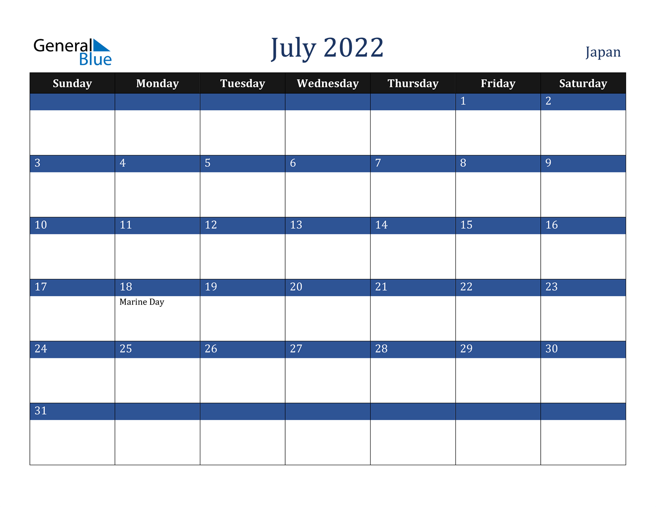 July 2022 Calendar - Japan
