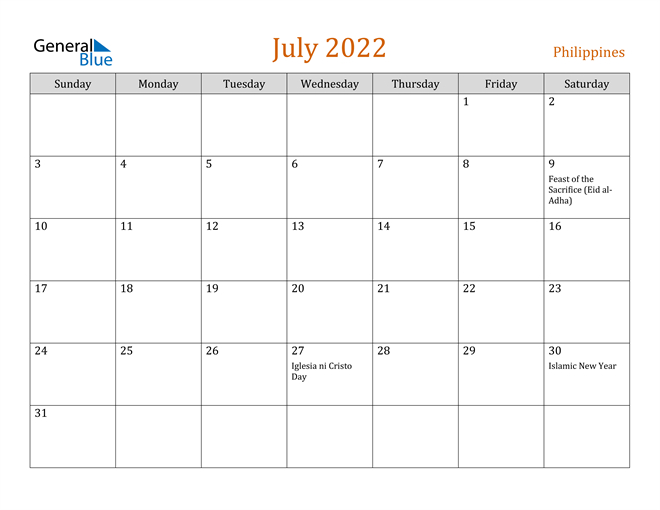 July 2022 Calendar - Philippines