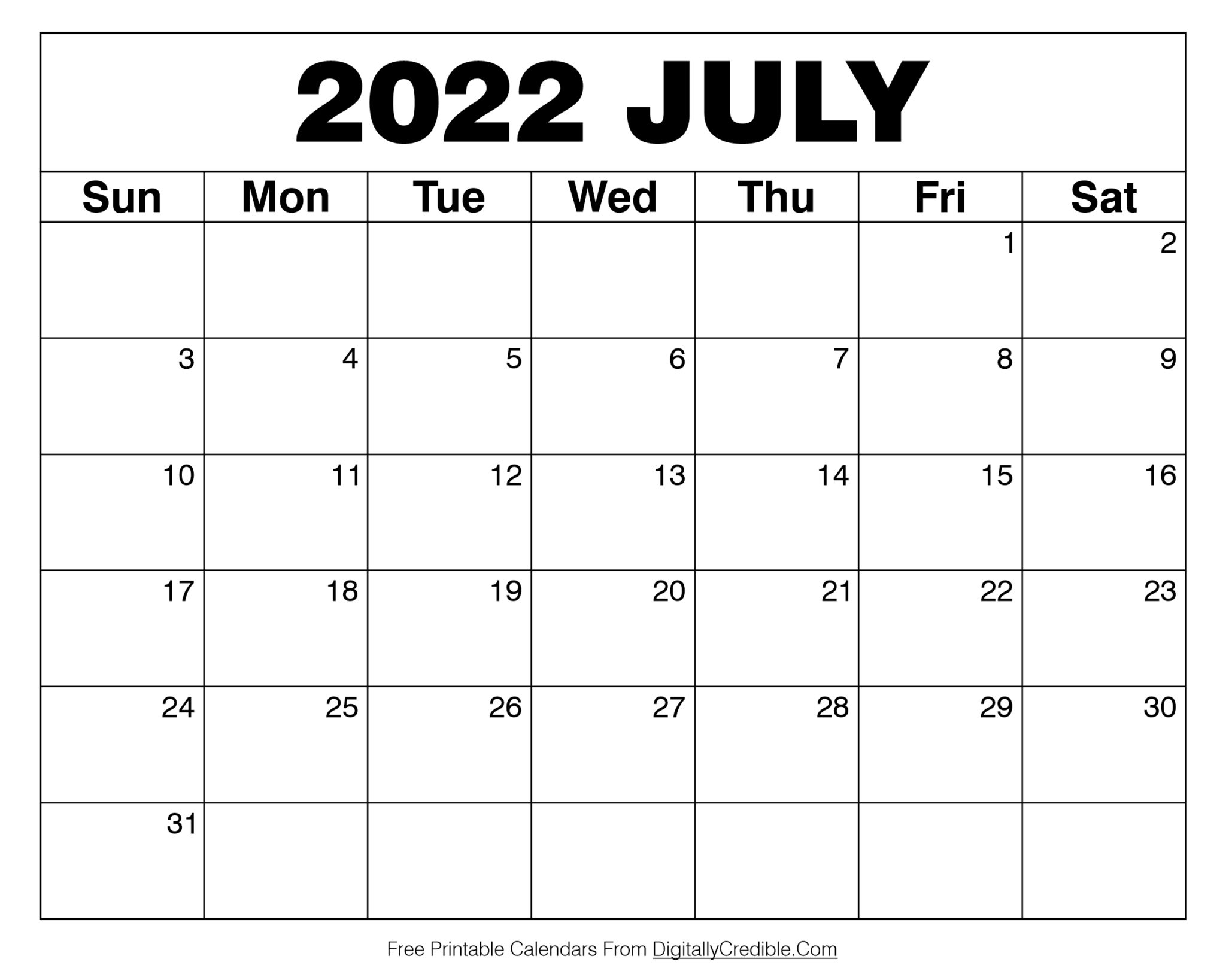 July 2022 Calendar Printable - Desk &amp; Wall