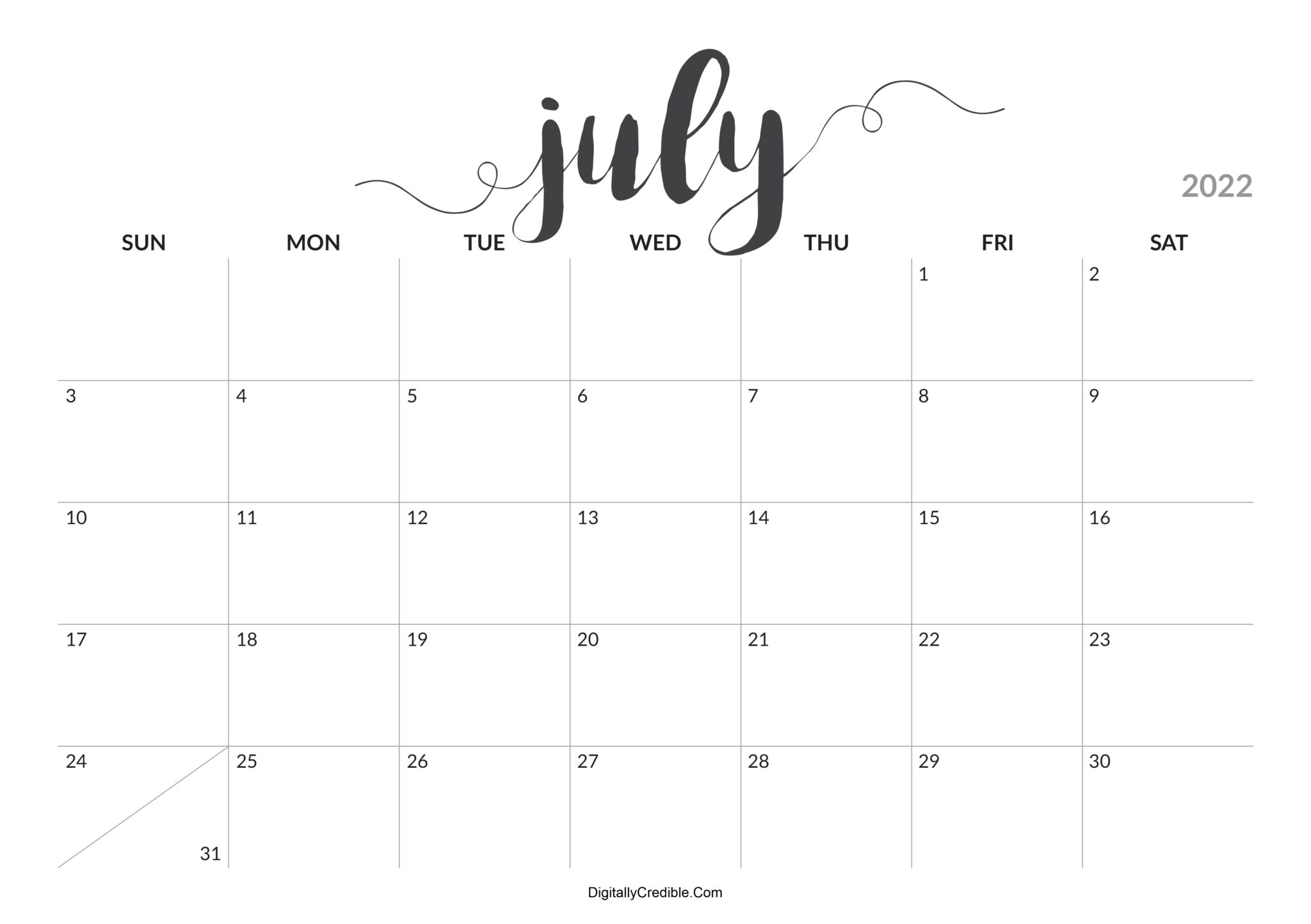 July 2022 Calendar Printable - Desk &amp; Wall