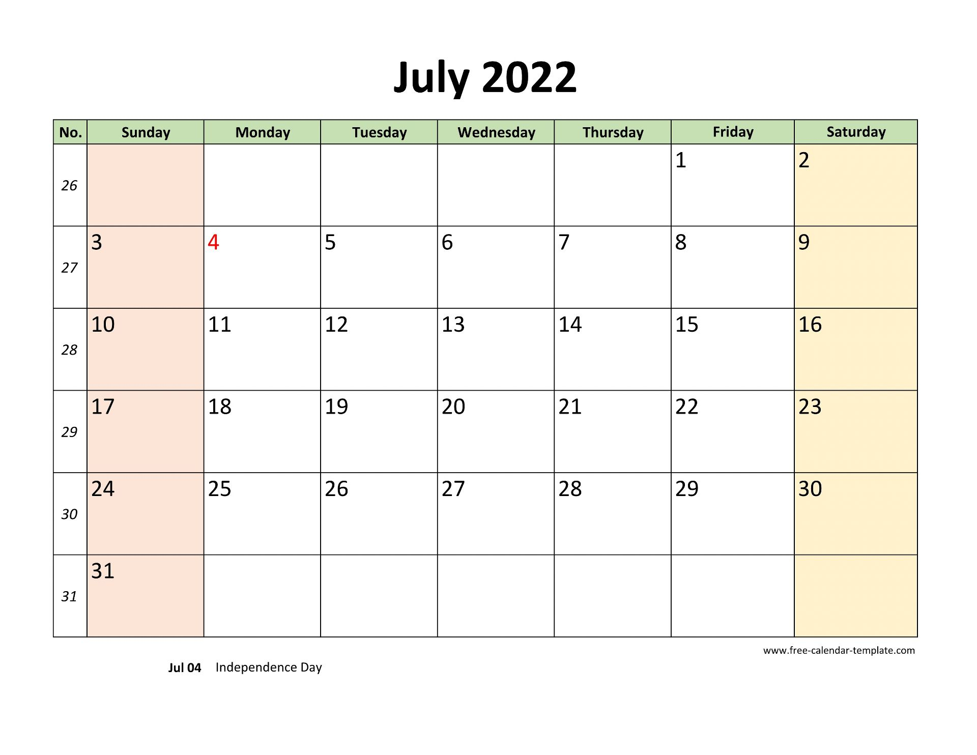 July 2022 Free Calendar Tempplate | Free-Calendar-Template