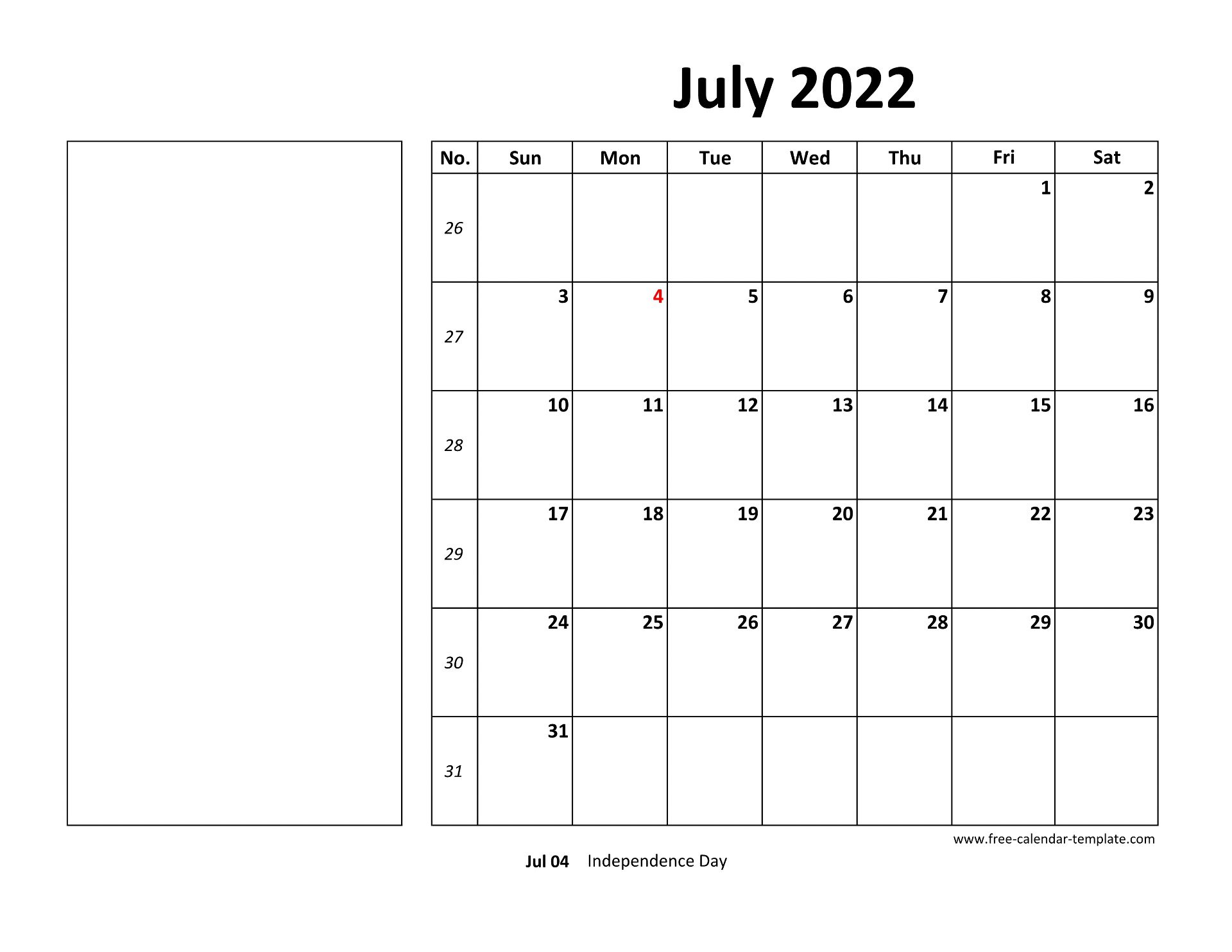 July 2022 Free Calendar Tempplate | Free-Calendar-Template
