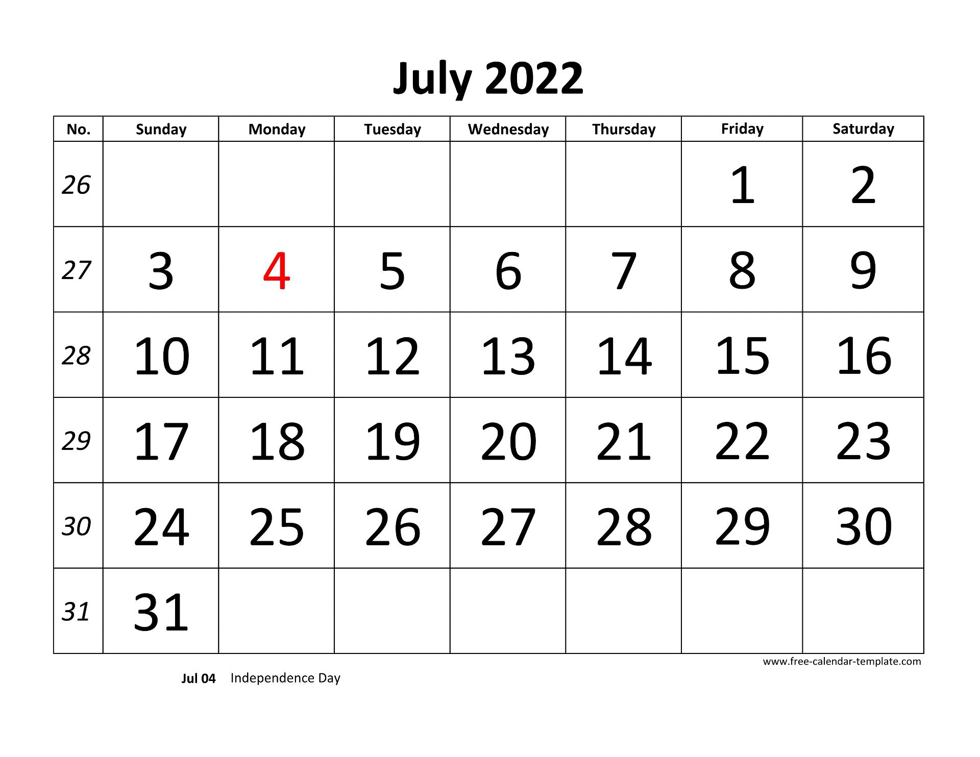 July 2022 Free Calendar Tempplate | Free-Calendar-Template