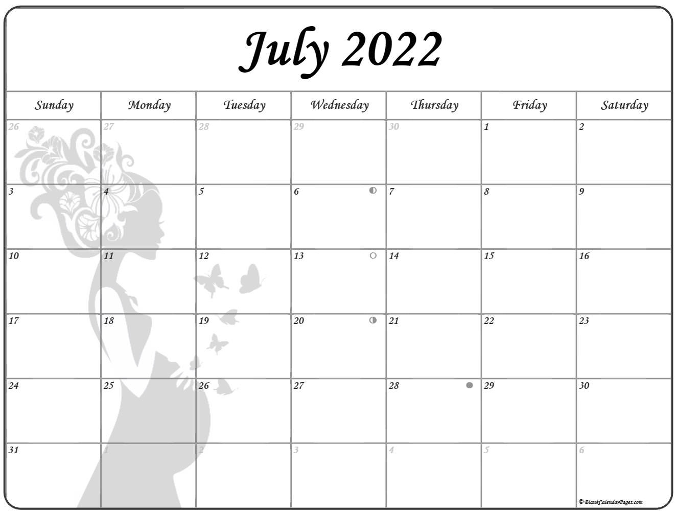 July 2022 Pregnancy Calendar | Fertility Calendar