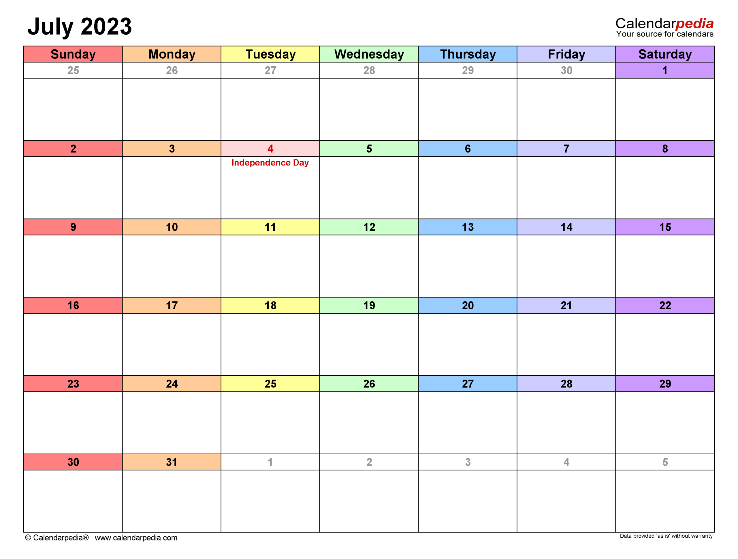 July 2023 Calendar | Templates For Word, Excel And Pdf