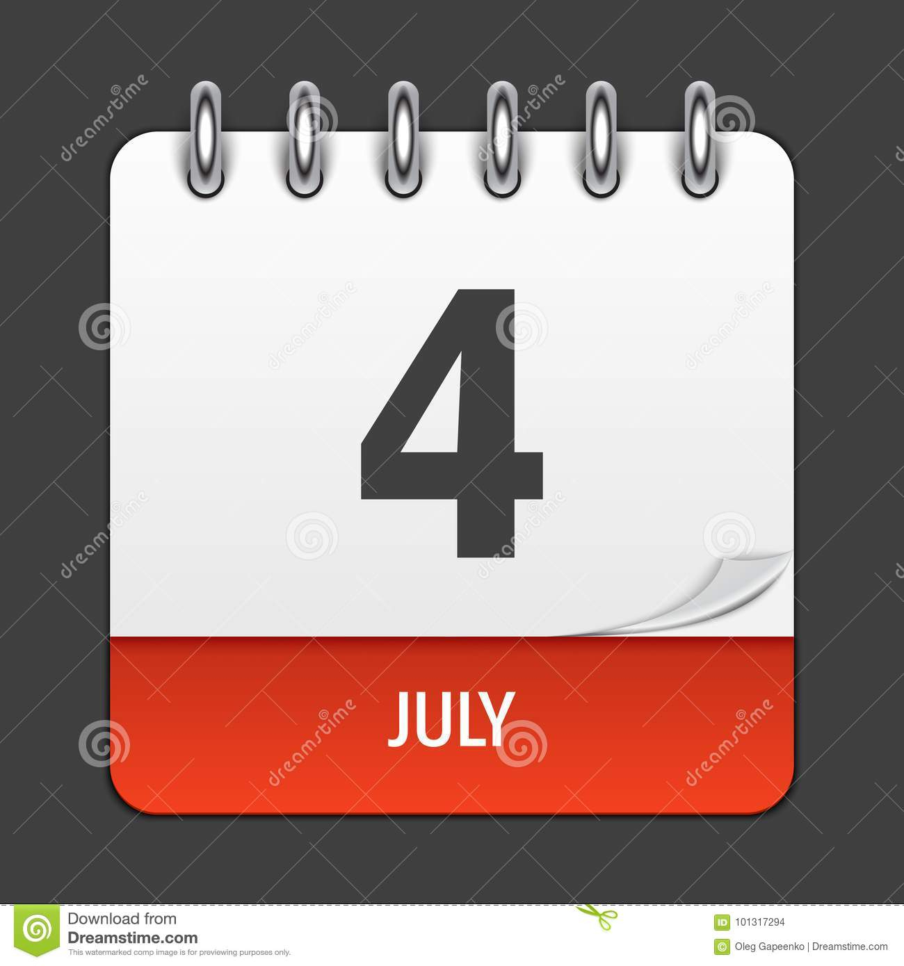 July 4 Calendar Daily Icon. Vector Illustration Emblem