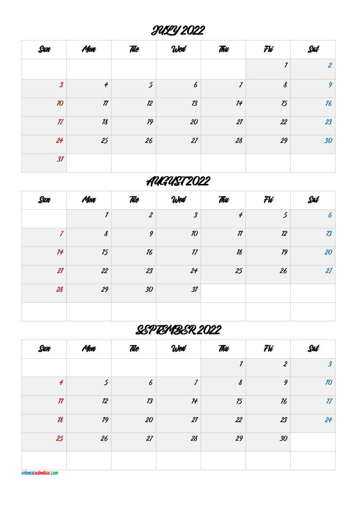 July August September 2022 Calendar Printable Free [Q1-Q2