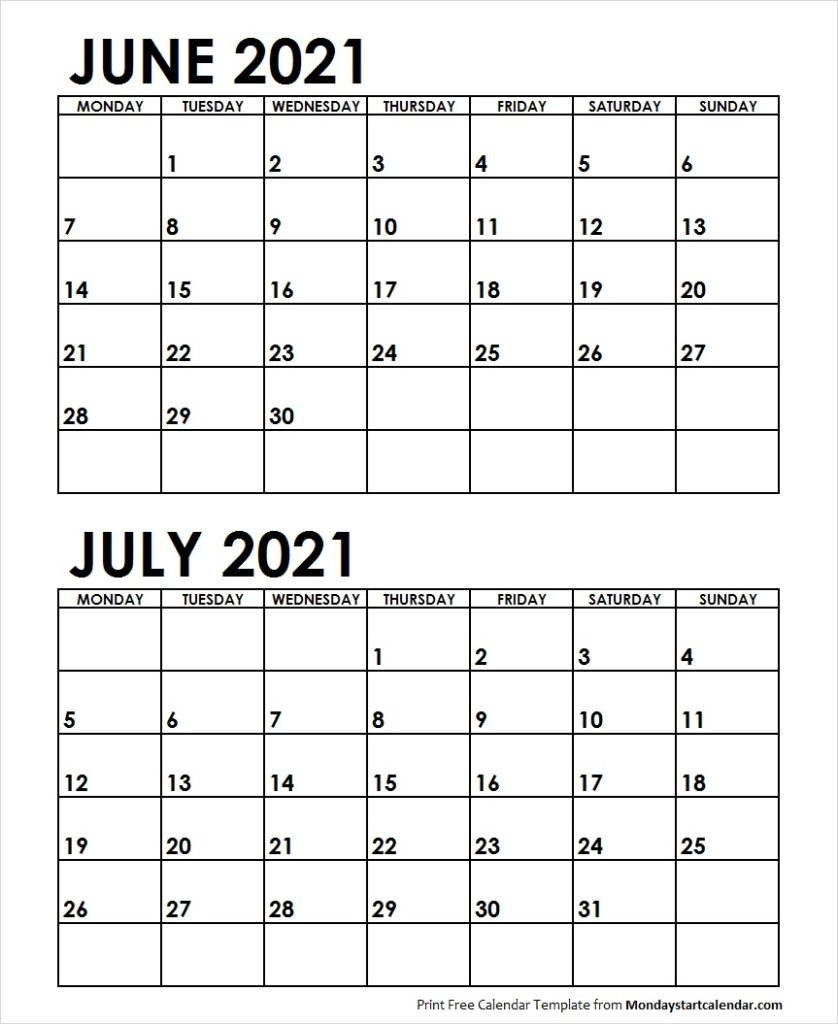 Jun Jul 2021 Calendar Monday Start | Editable Two Months