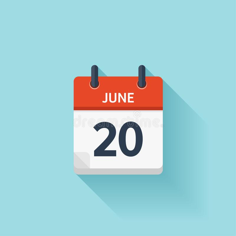 June 20 . Vector Flat Daily Calendar Icon. Date And Time