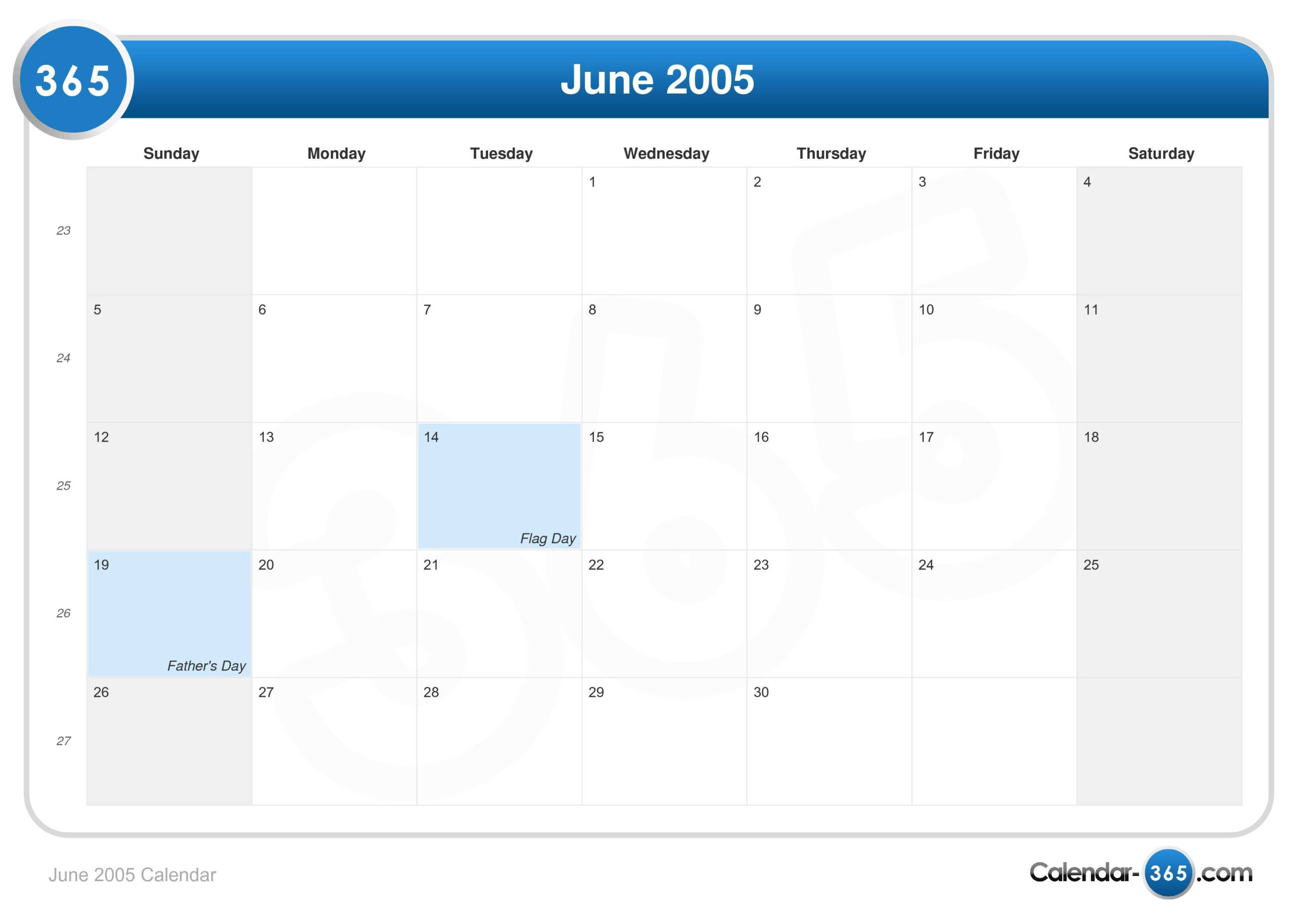 June 2005 Calendar