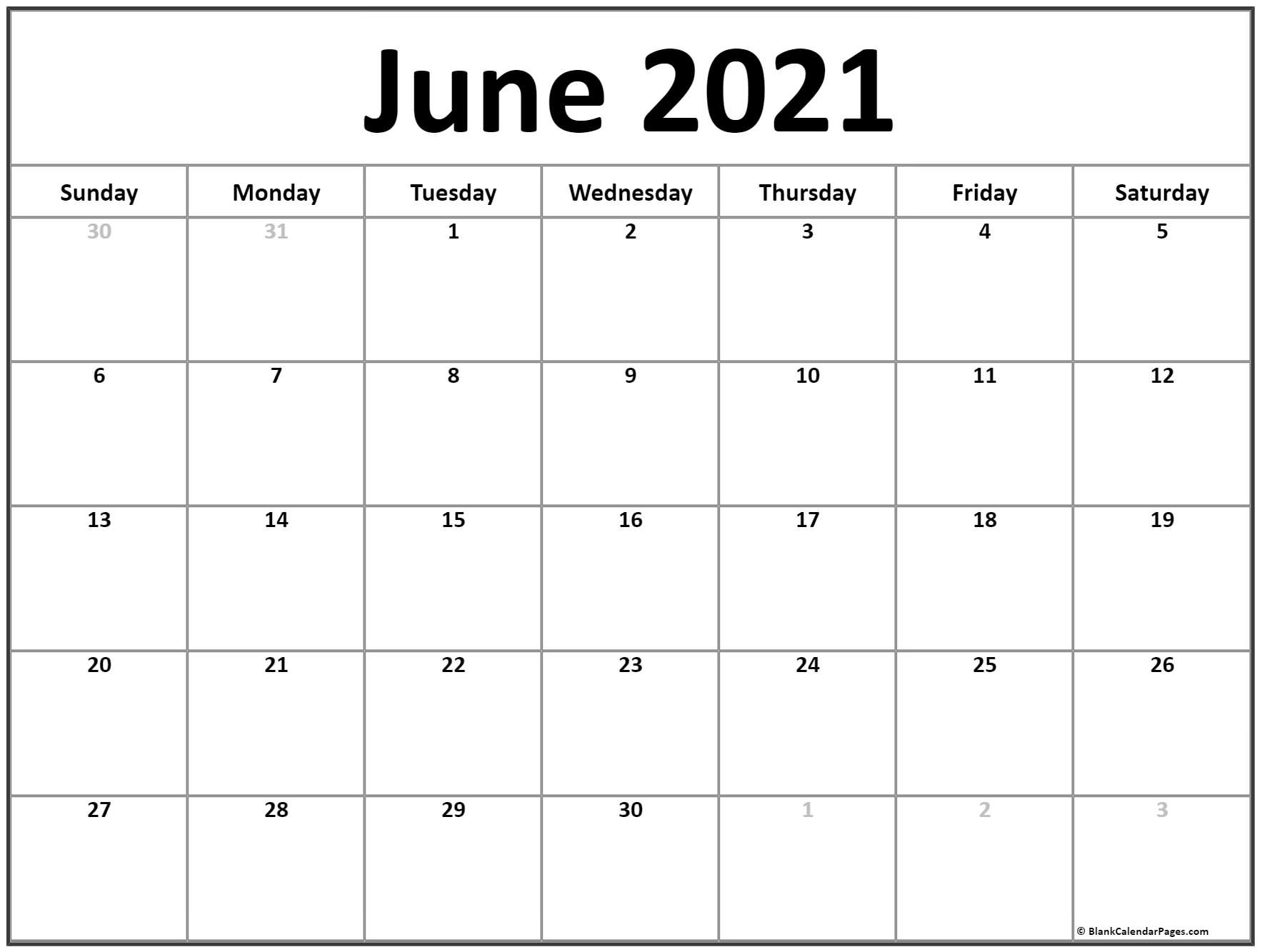 June 2021 Calendar | Free Printable Monthly Calendars