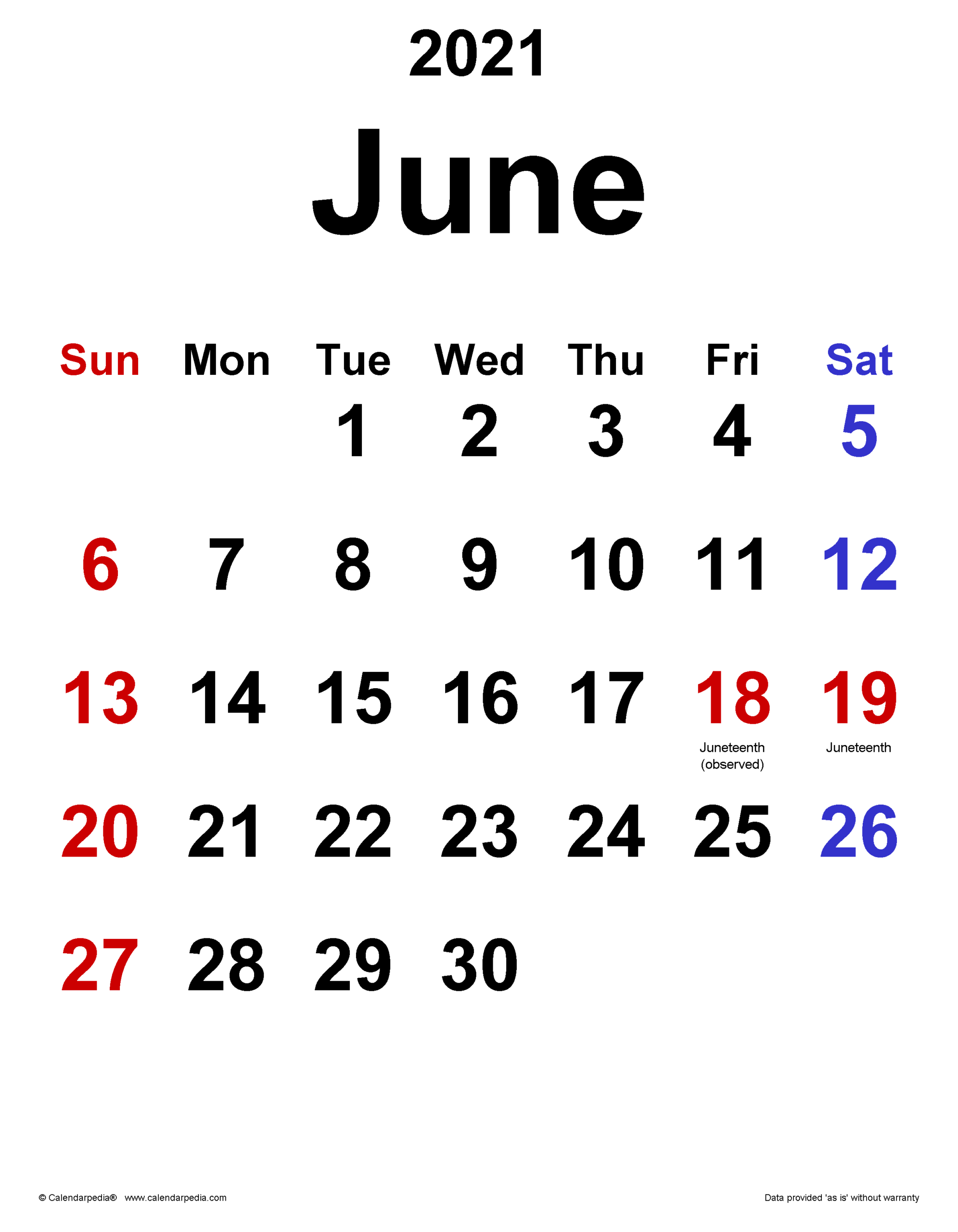 June 2021 Calendar | Templates For Word, Excel And Pdf