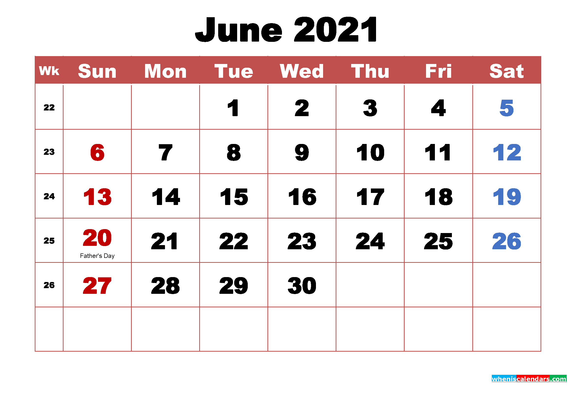 June 2021 Calendar With Holidays | 2021 Printable Calendars