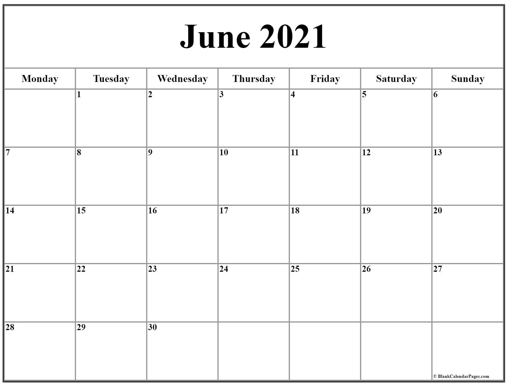 June 2021 Monday Calendar | Monday To Sunday