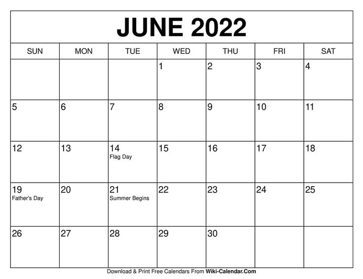June 2022 Calendar | Calendar Printables, Free Calendars