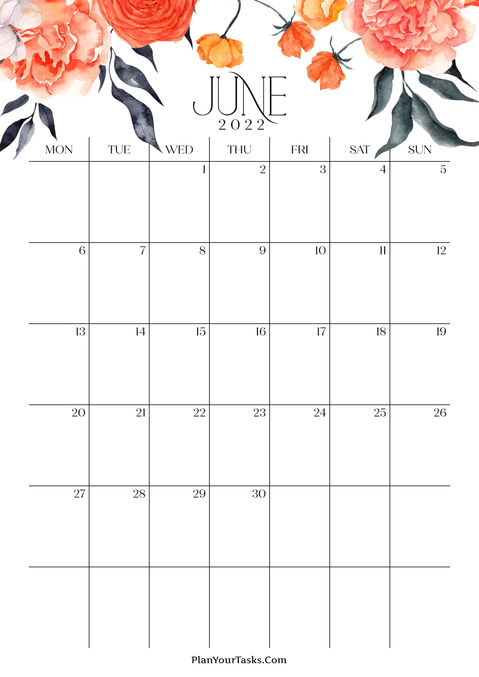 June 2022 Calendar Cute &amp; Floral Designs - Print It