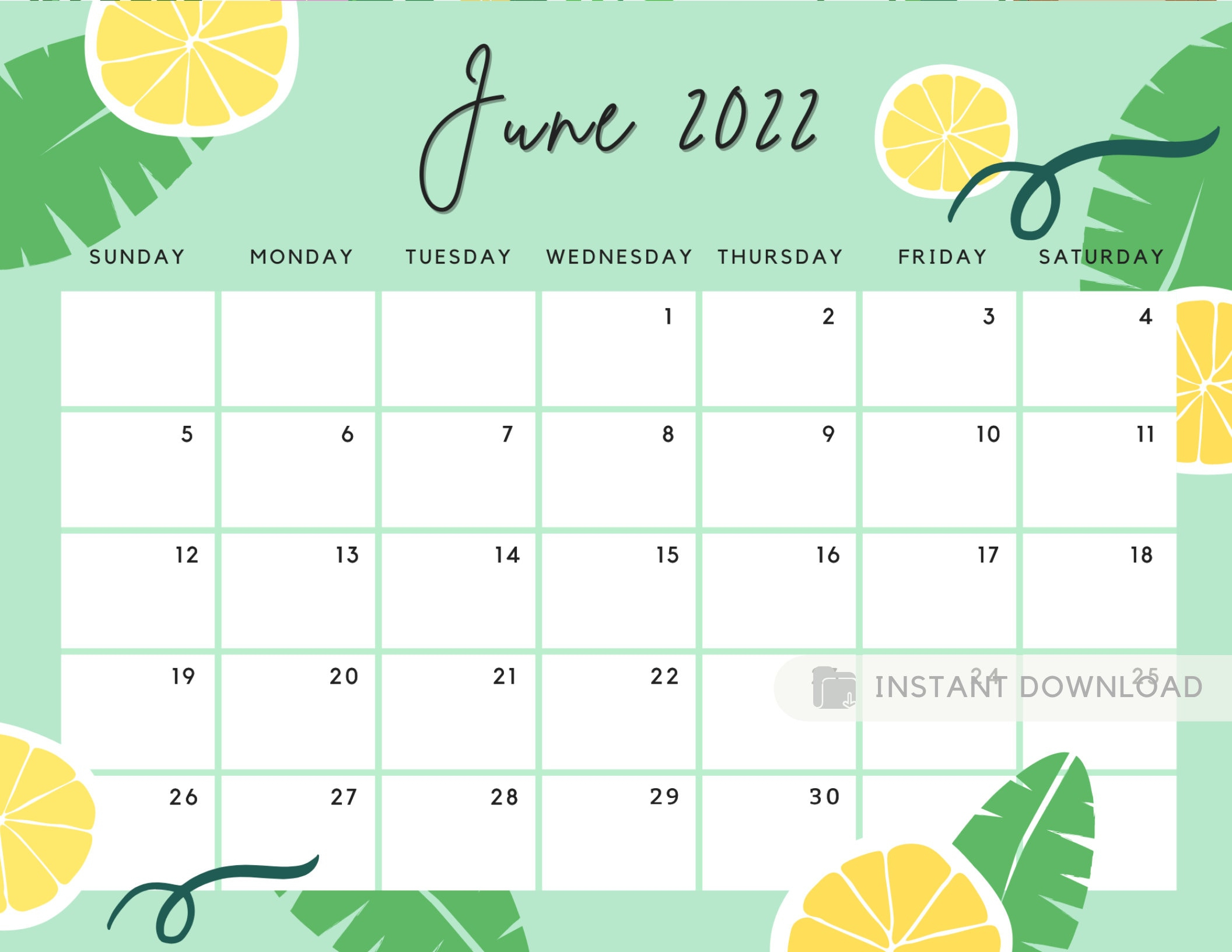 June 2022 Calendar Cute Summer Printable Calendar Planner