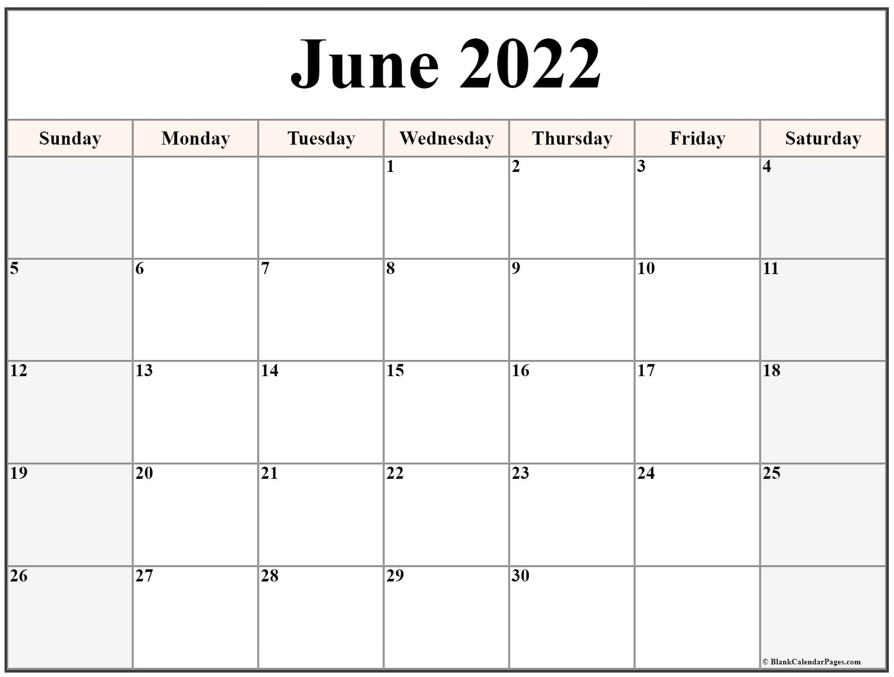 June 2022 Calendar | Free Printable Calendar Templates