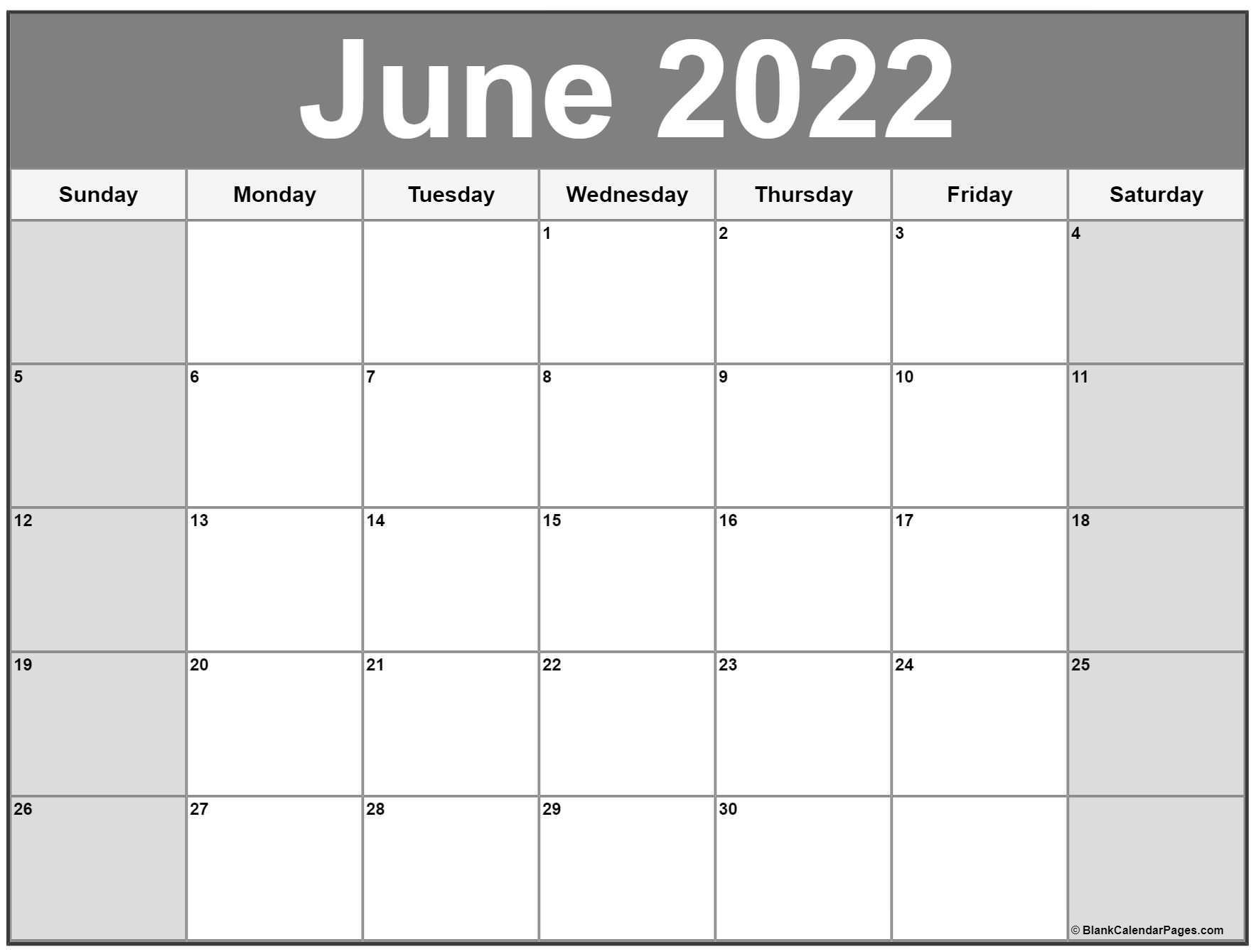 June 2022 Calendar | Free Printable Calendar Templates