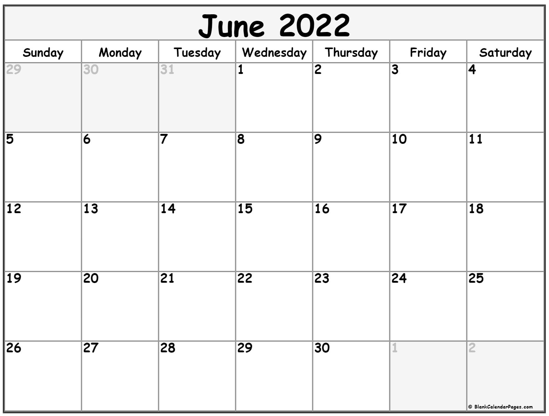 June 2022 Calendar | Free Printable Calendar Templates