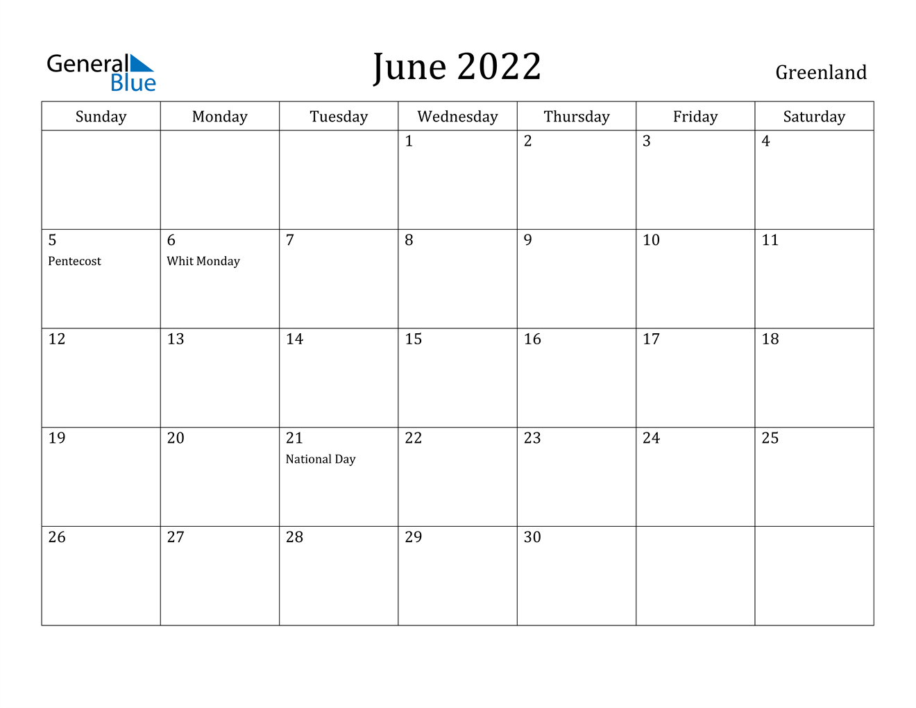 June 2022 Calendar - Greenland