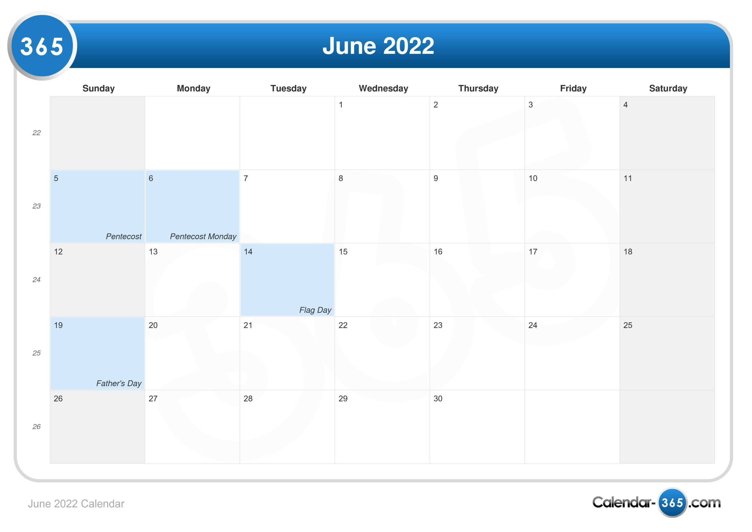 June 2022 Calendar