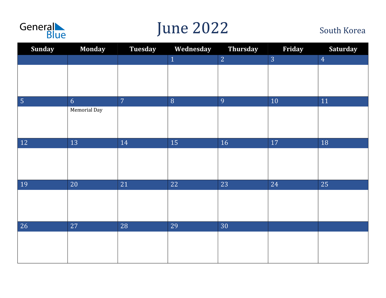 June 2022 Calendar - South Korea