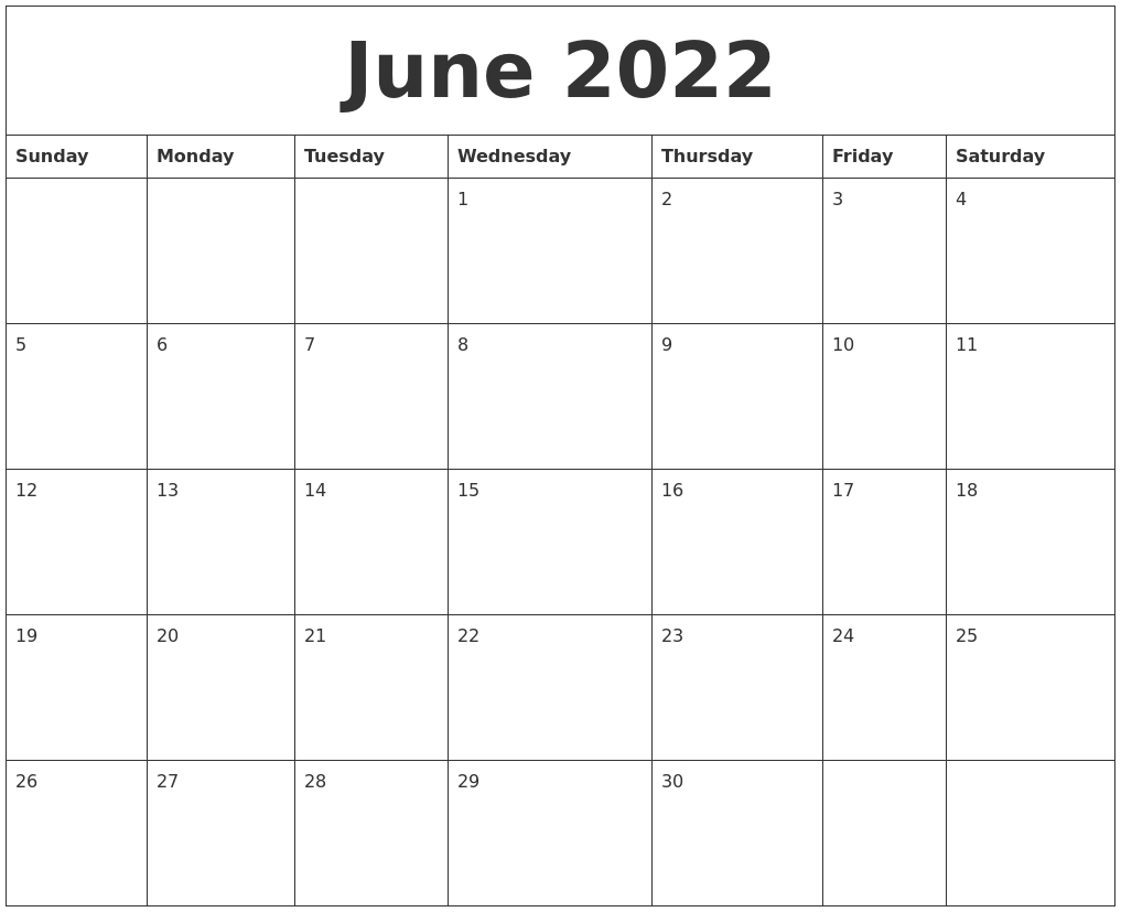 June 2022 Calendar